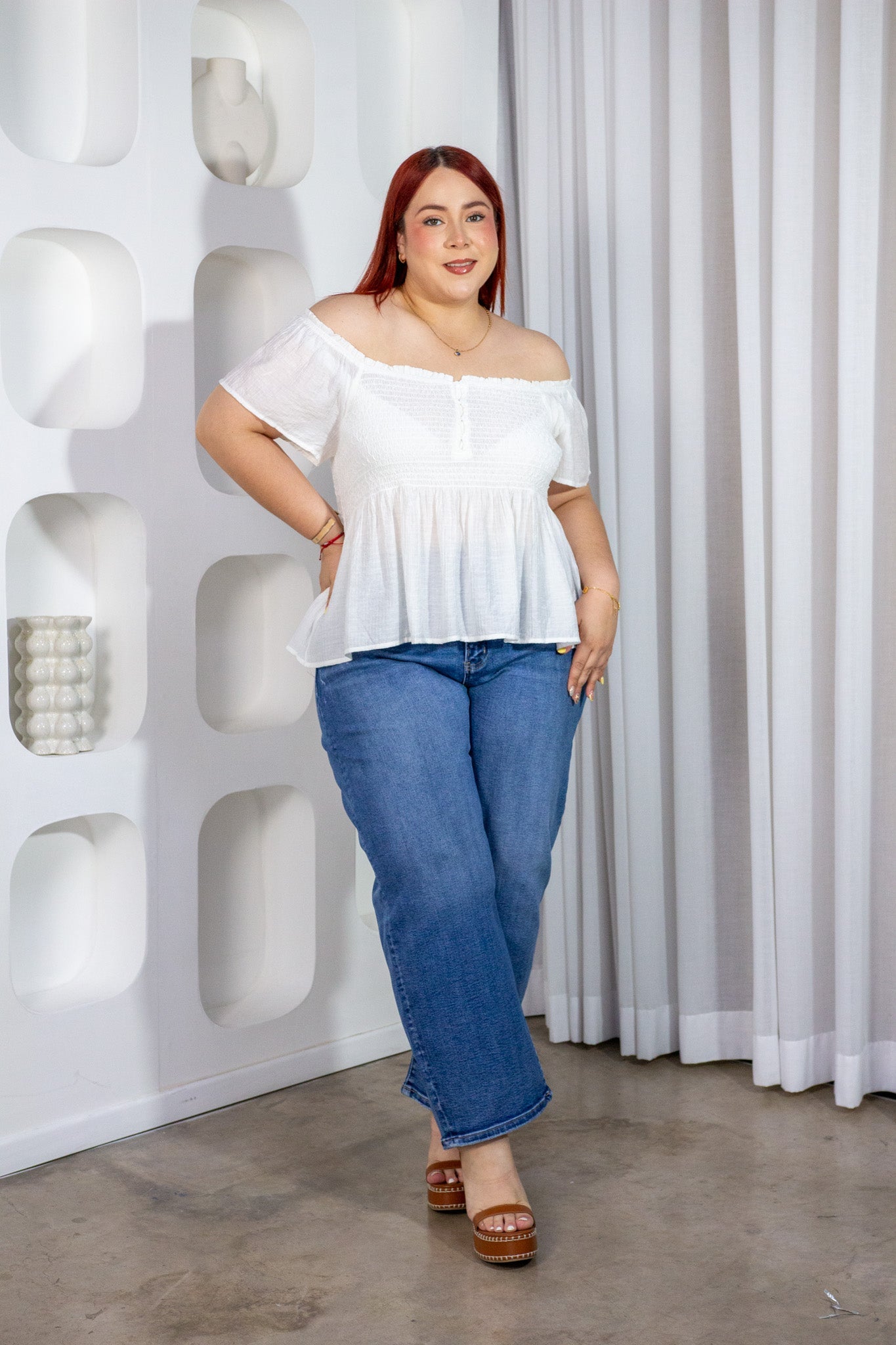 Blusa Curvy Off Shoulder Resorte Peplum Blanco