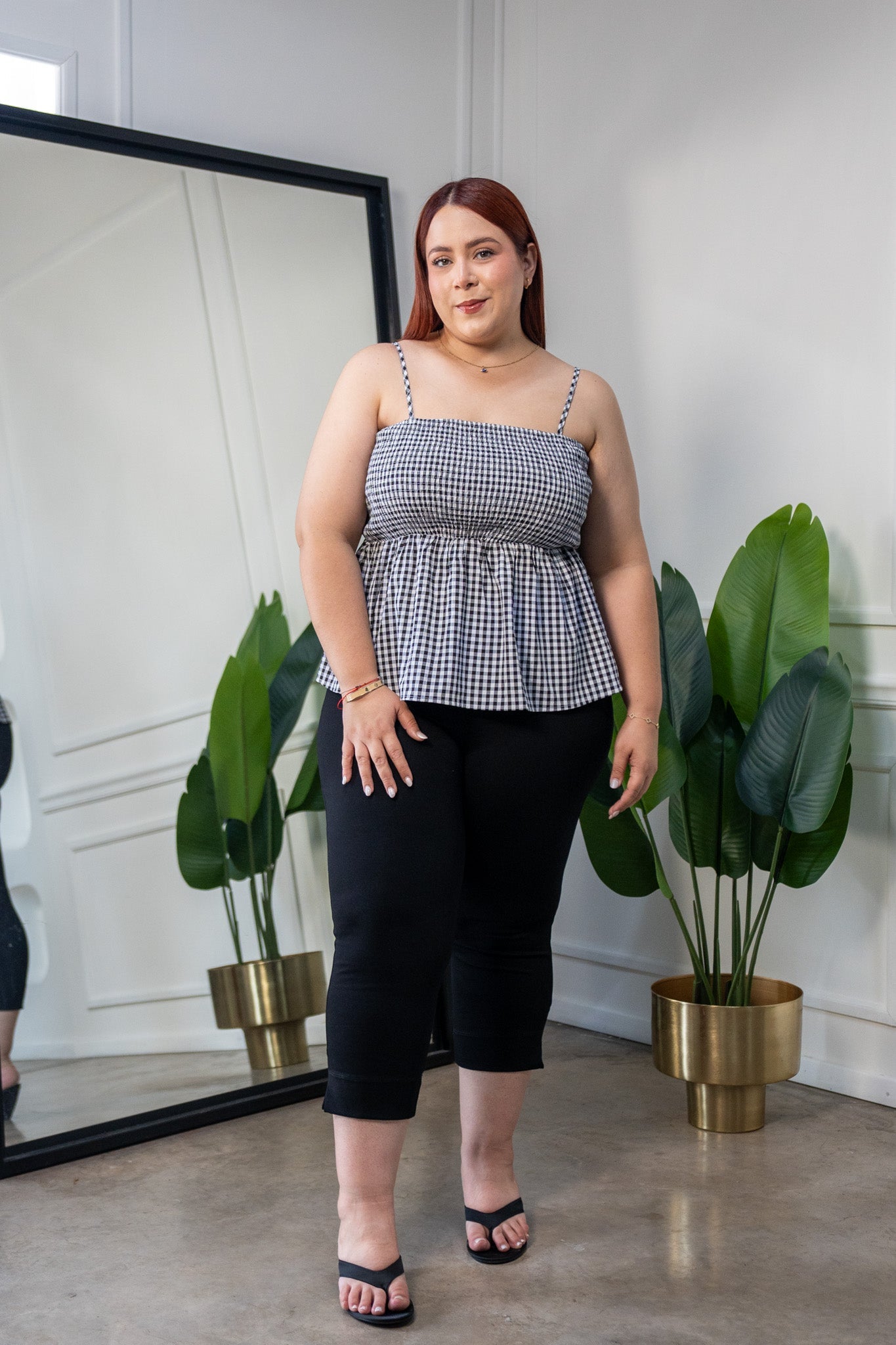 Blusa Curvy Tirantes Print Cuadros Negro