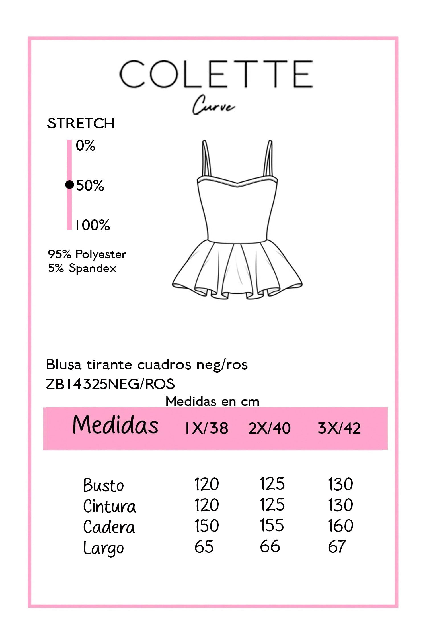 Blusa Curvy Tirantes Print Cuadros Rosa
