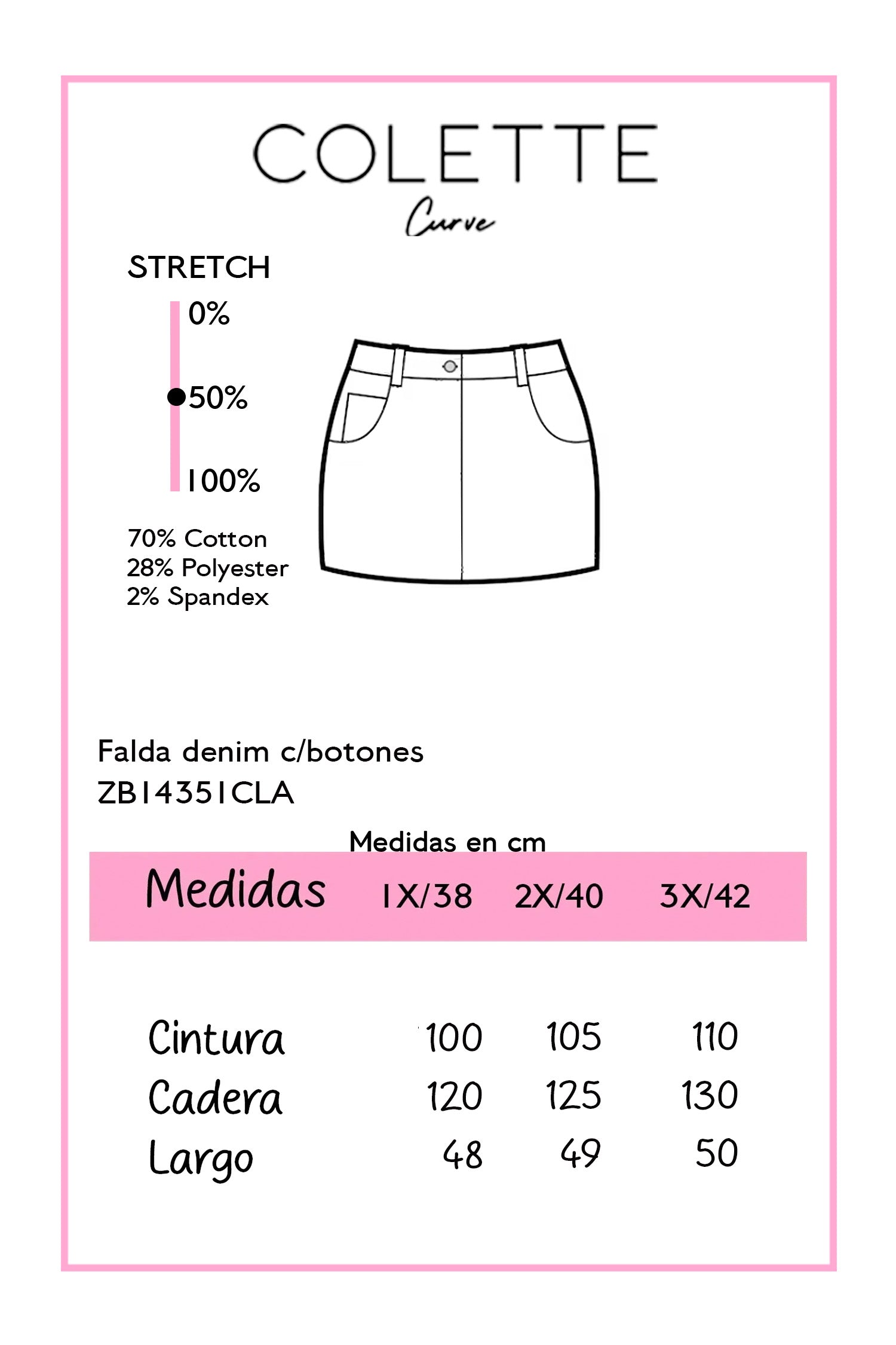 Falda Denim con Botones Curvy Claro