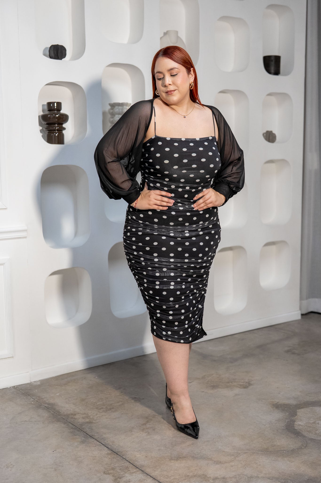 Maxi Vestido Mesh Polka Curvy Negro