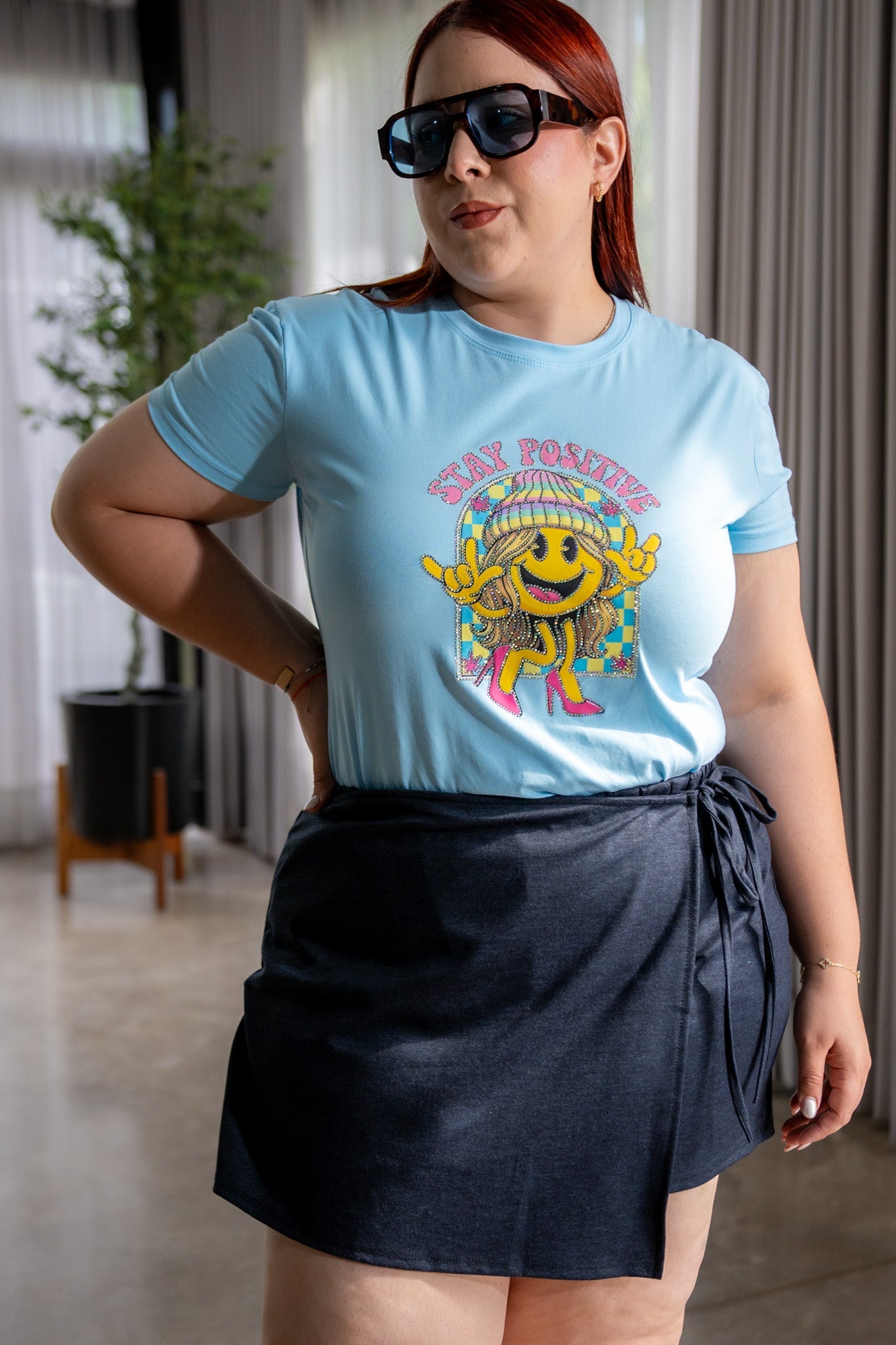 Short Falda Curvy Denim Cruzado Oscuro