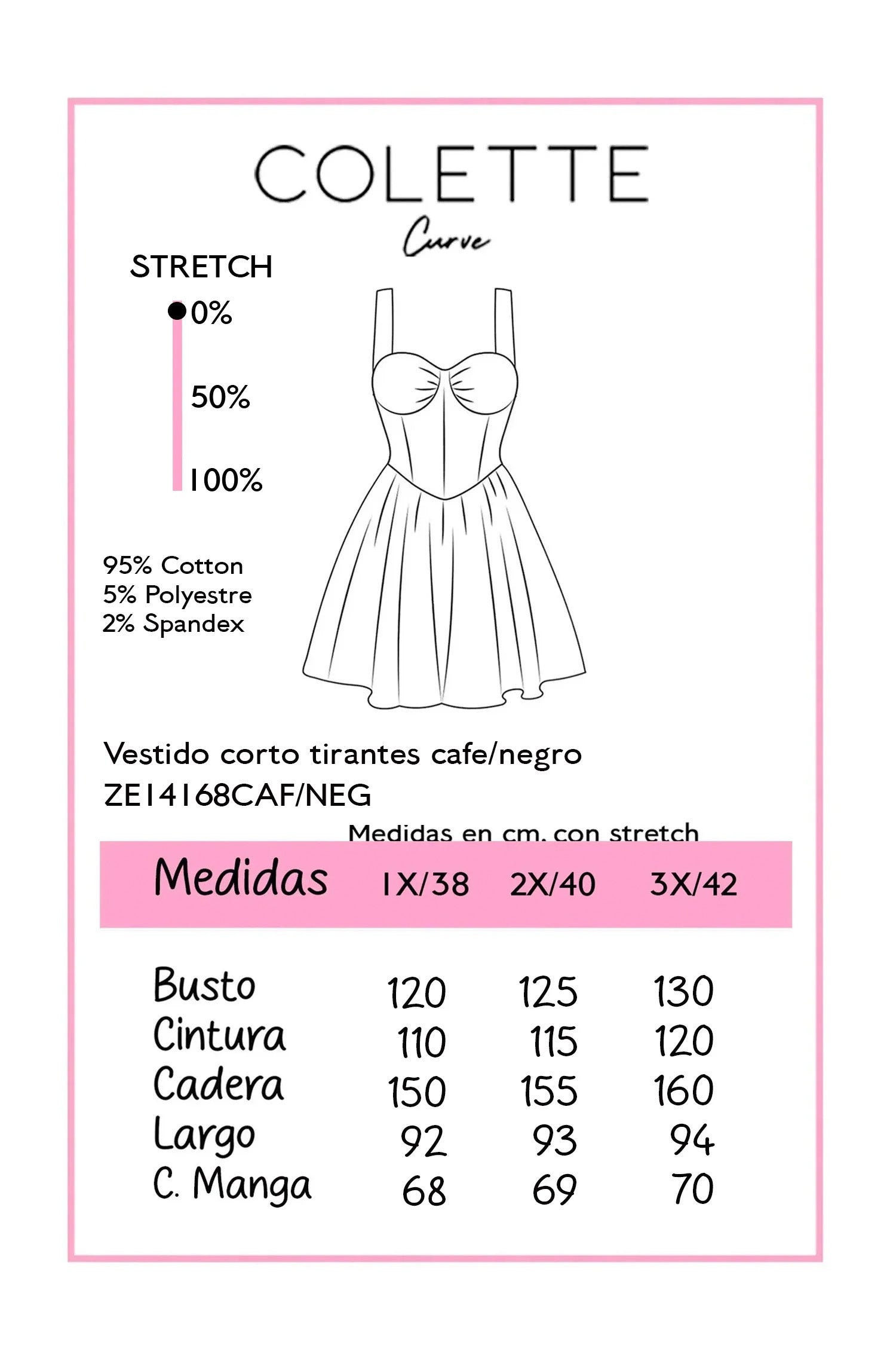 Vestido Corto Tirante Curvy Cafe