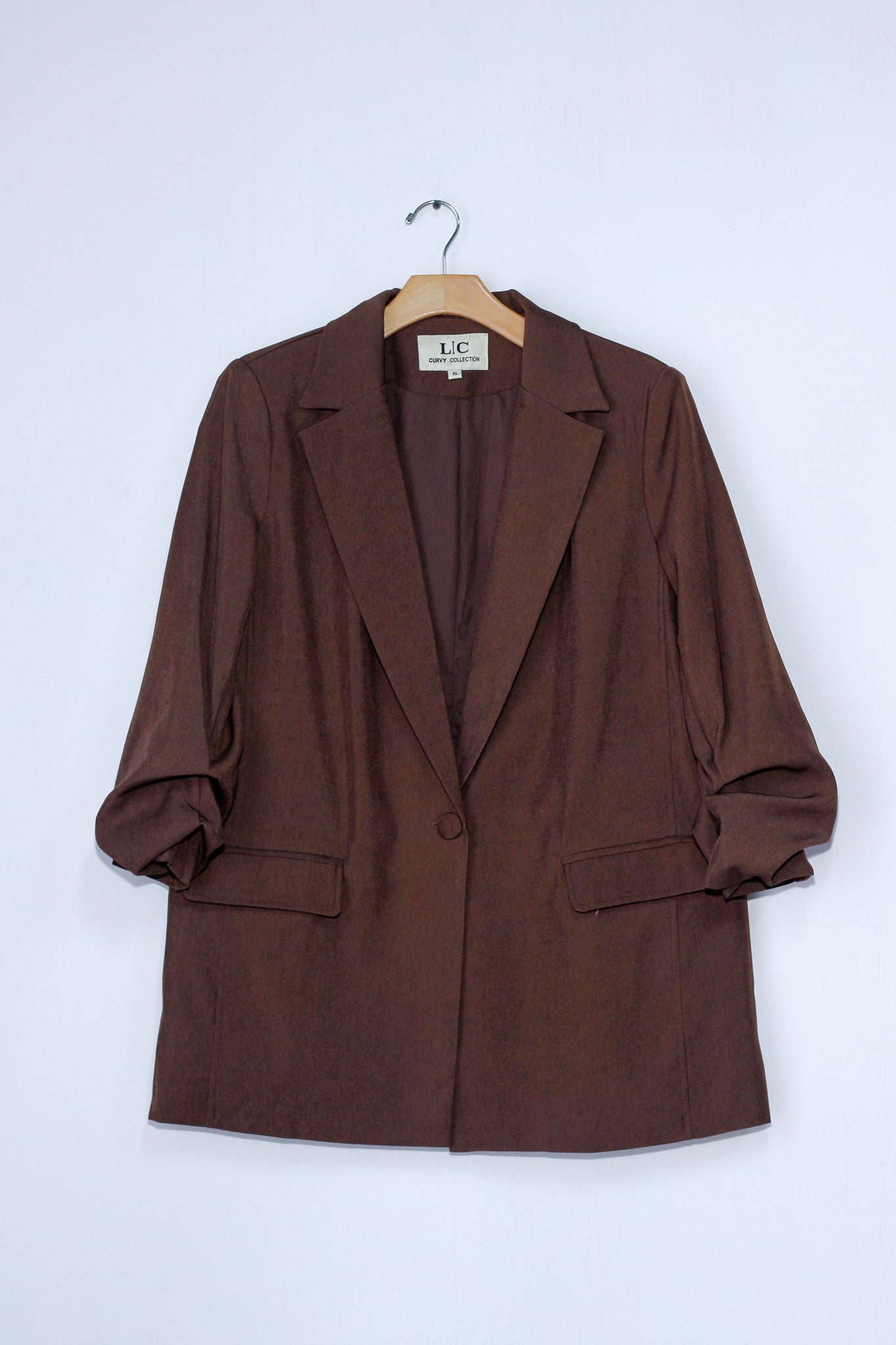 Blazer liso manga 3/4 rosa y cafe