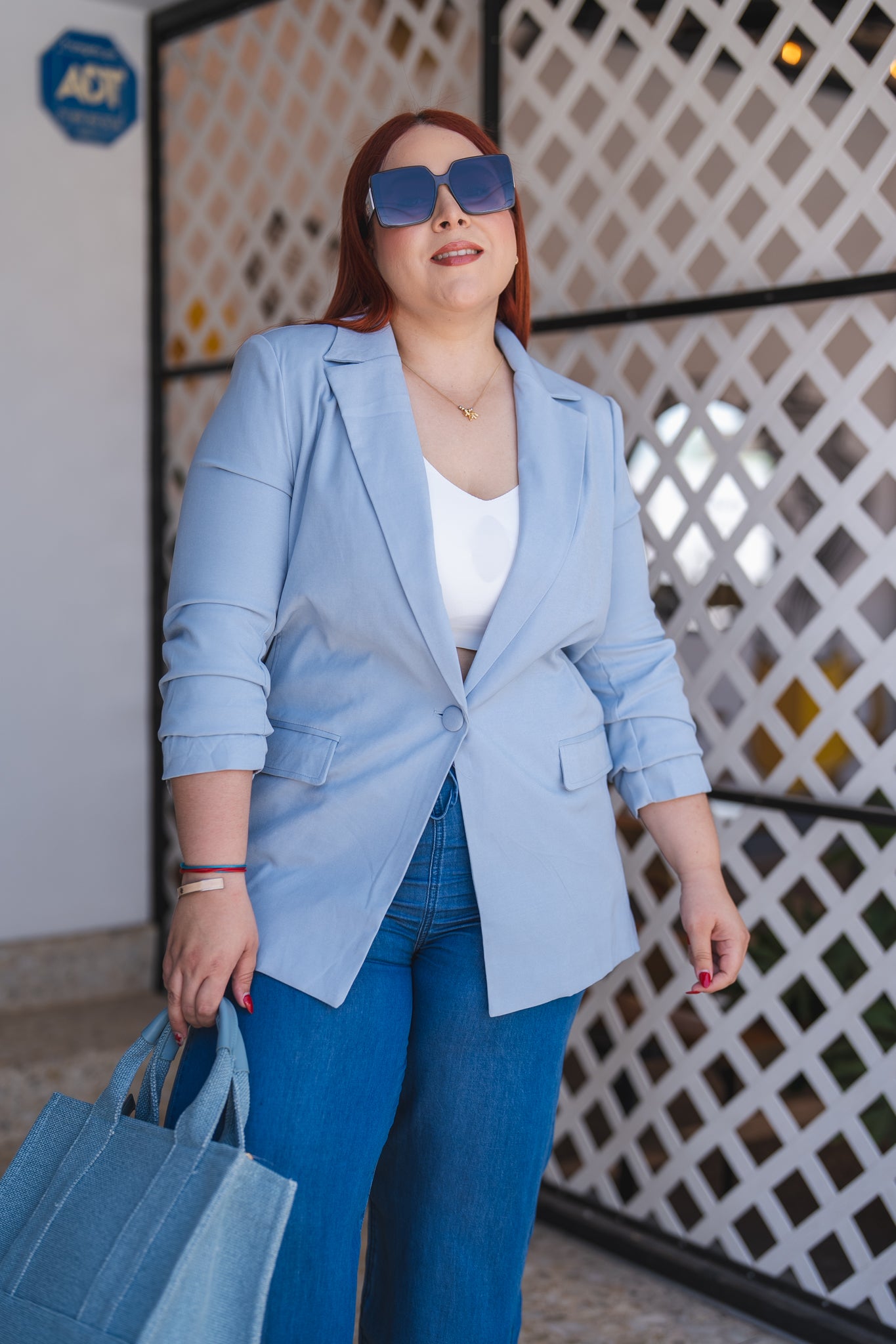 Blazer lizo manga 3/4 azul