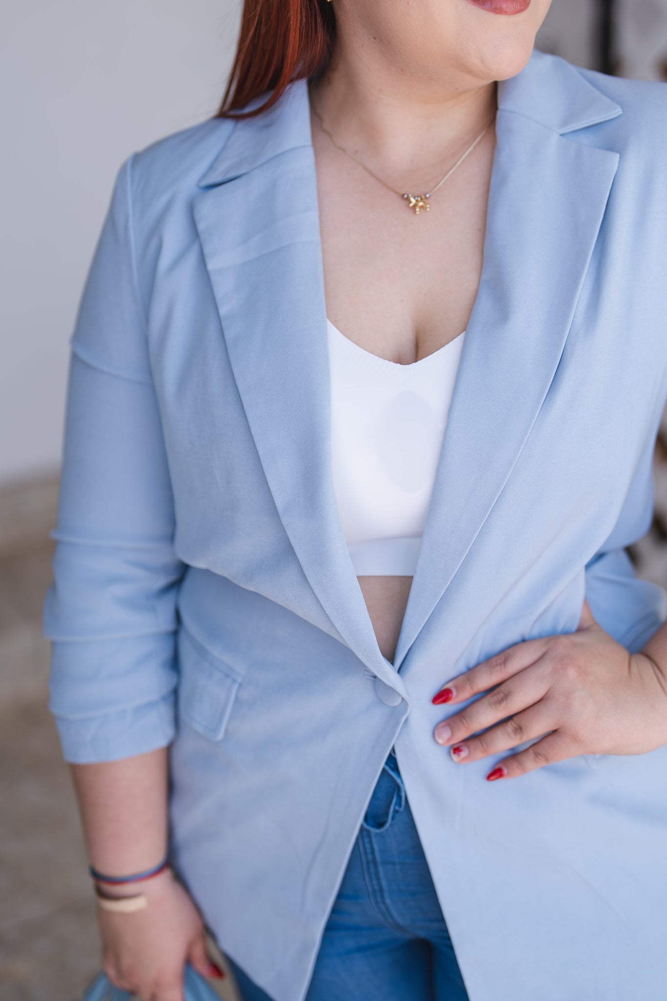 Blazer lizo manga 3/4 azul