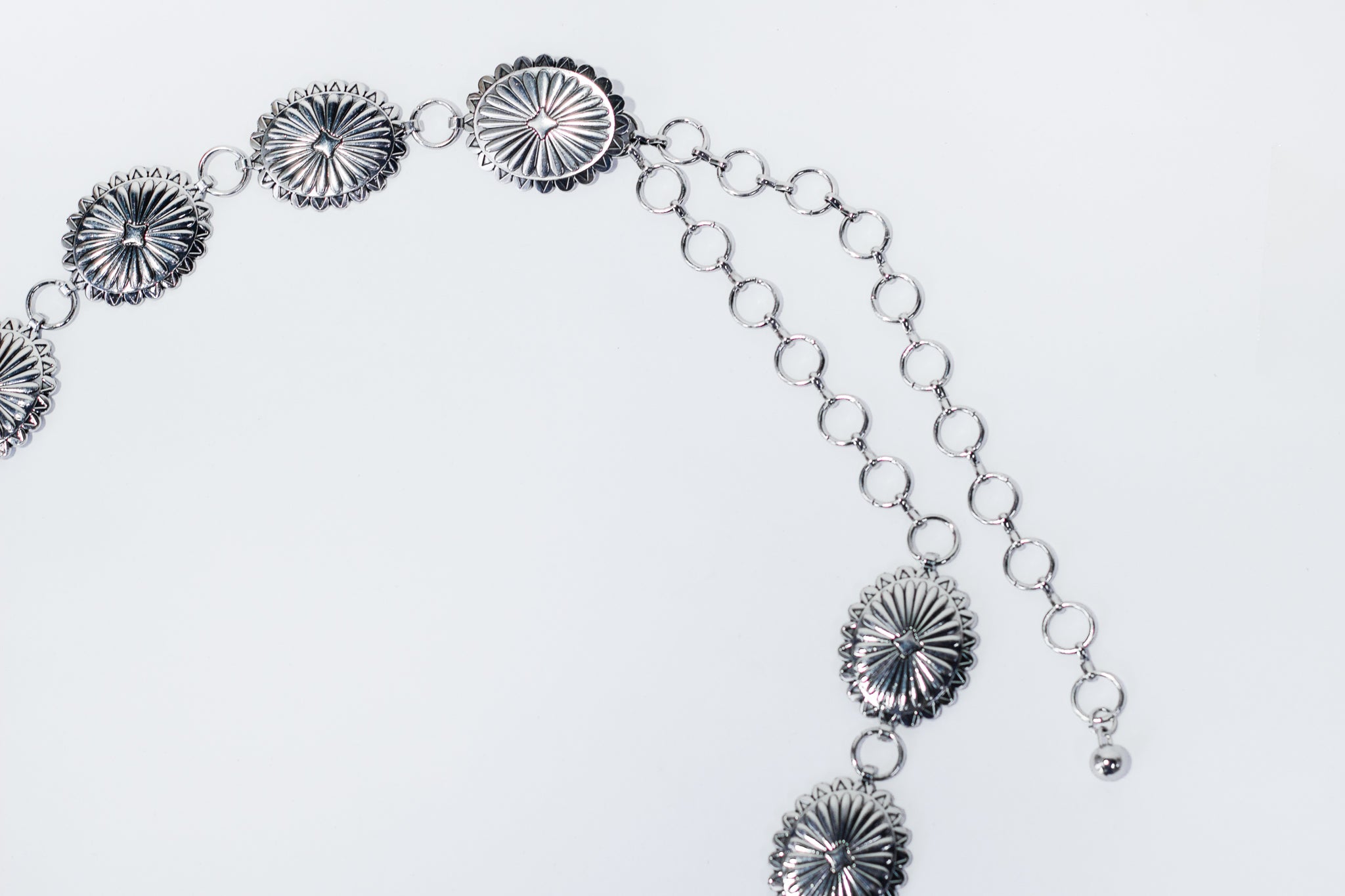 Cinto cadena flores ovalos plata