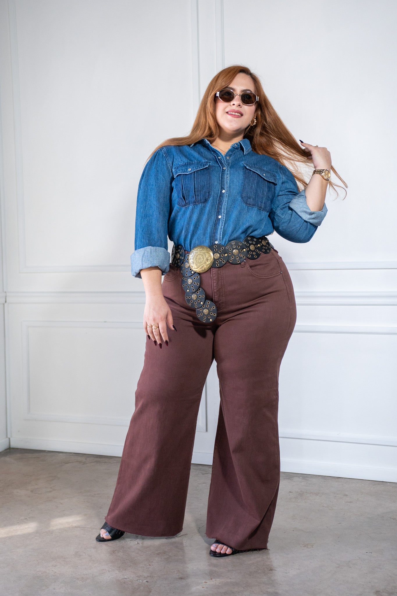 Jeans palazzo liso cafe