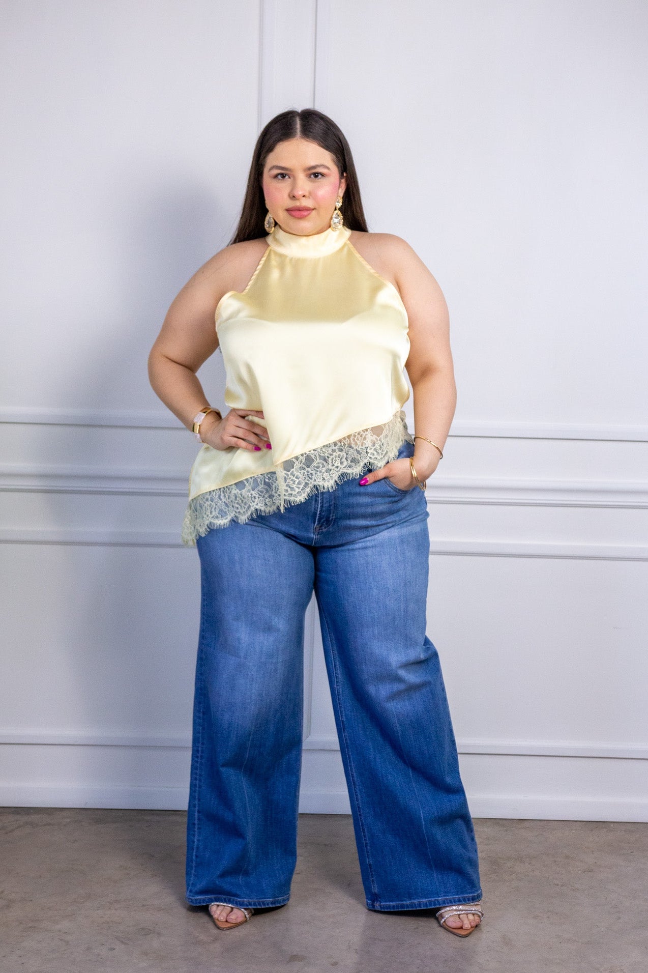Top halter satin amarillo - 1