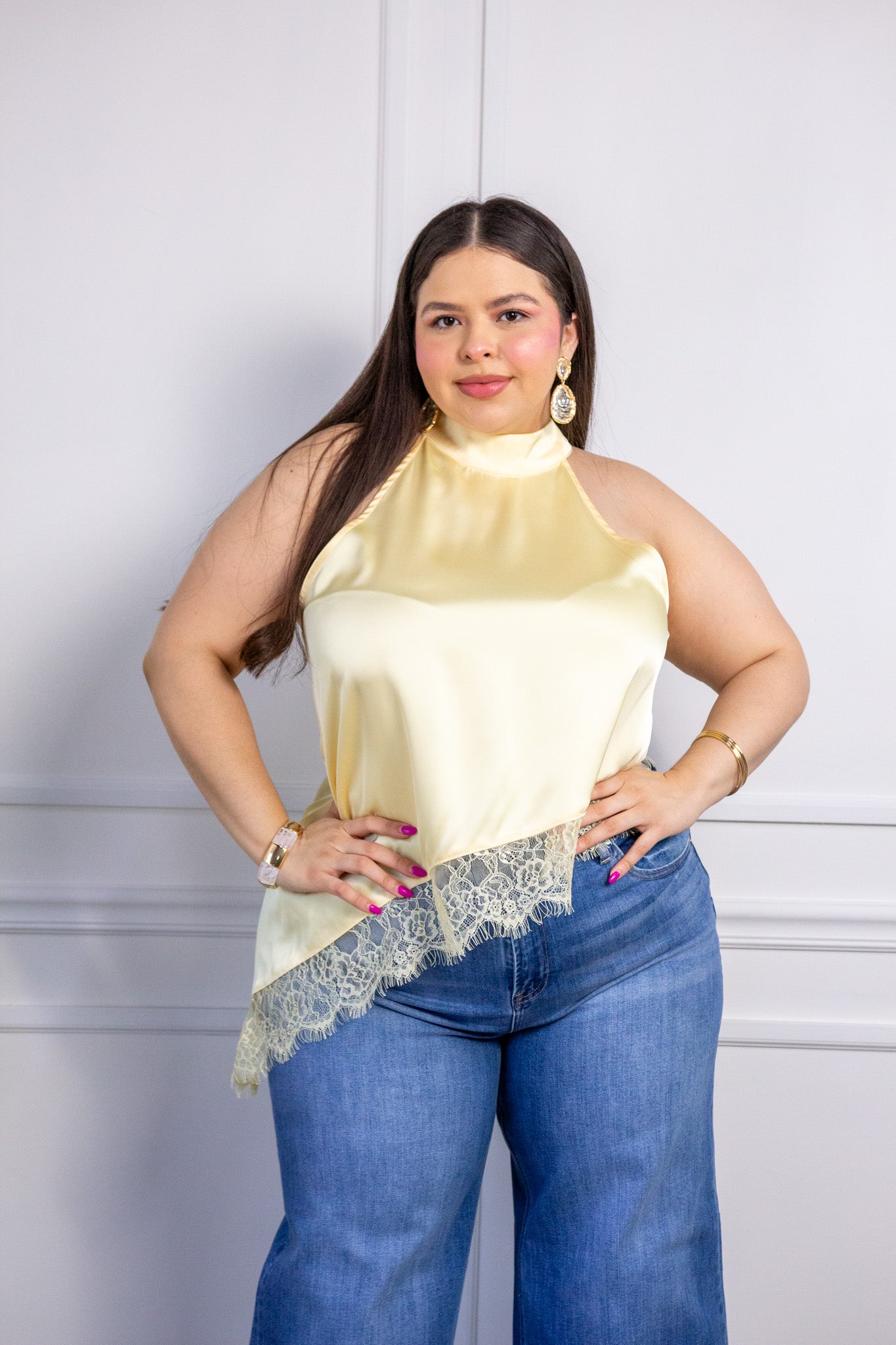 Top halter satin amarillo - 2