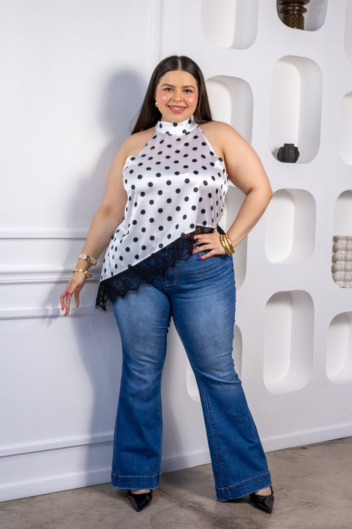 Top halter polka blanco - 1