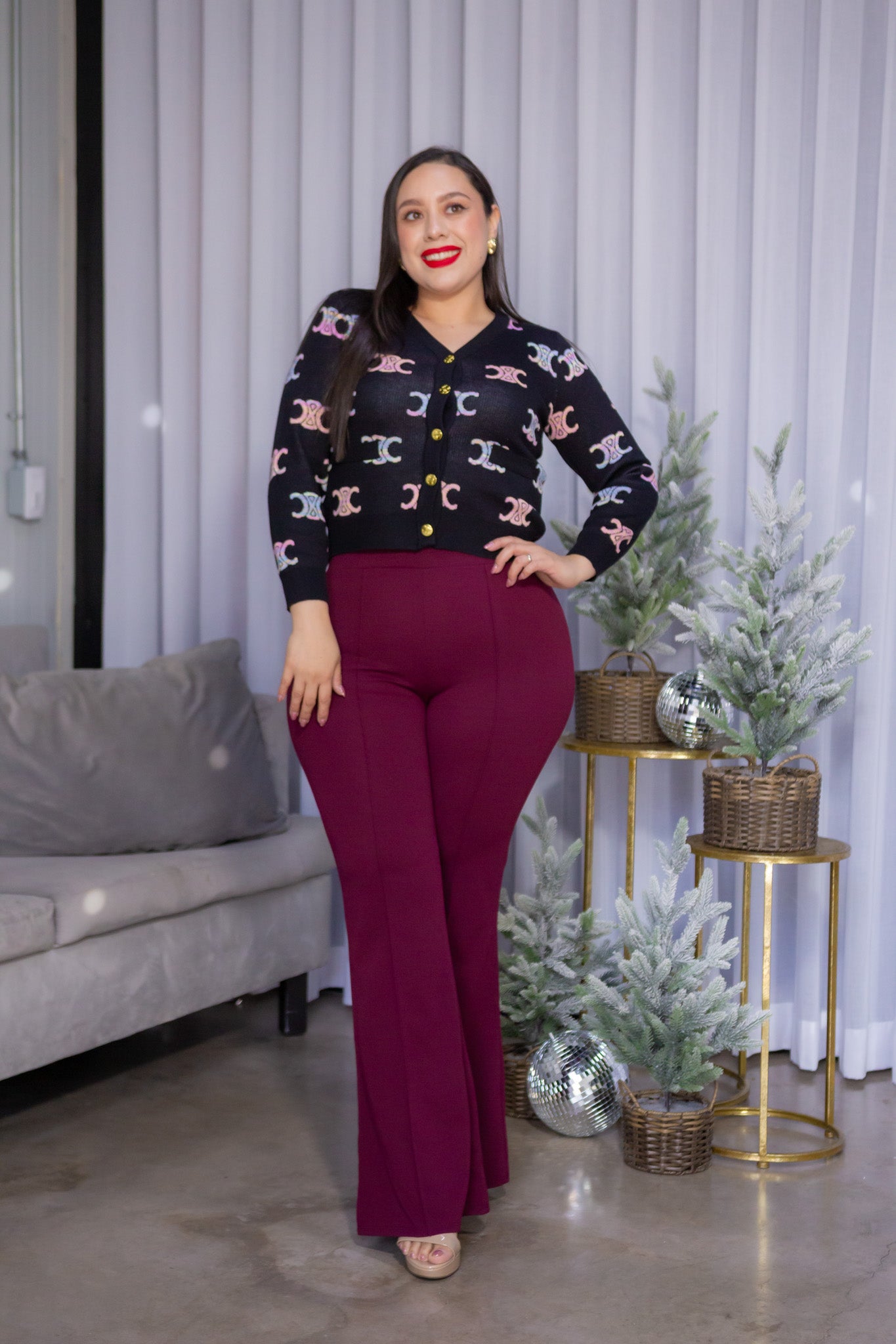 Pantalon vestir campana tinto