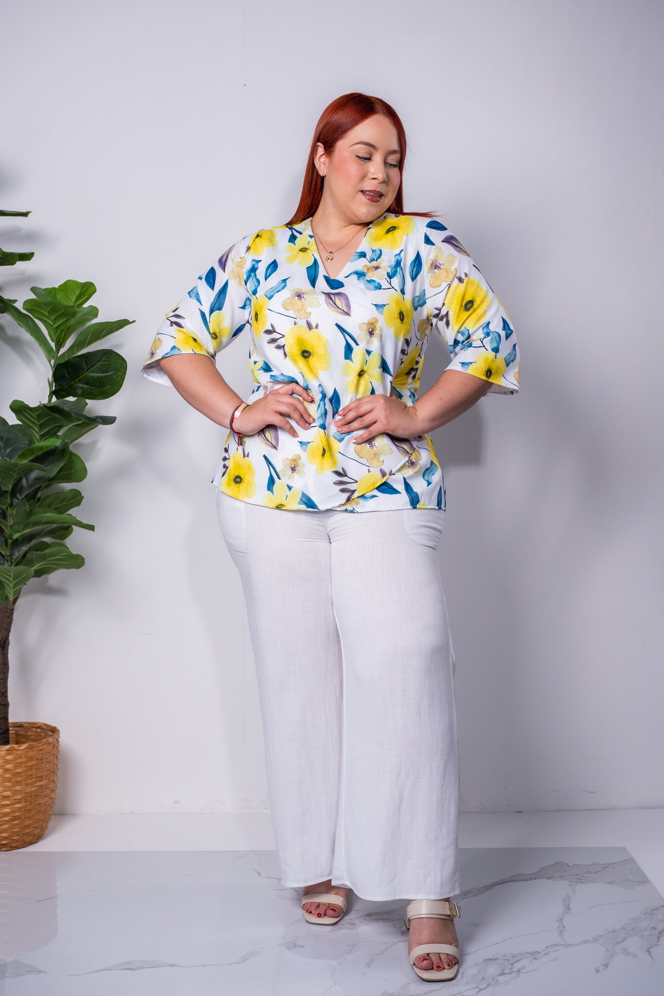 Pantalon lino liso blanco