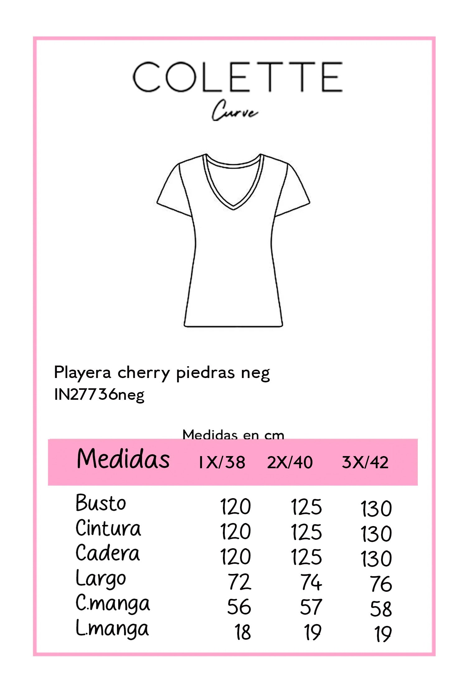 Playera Curvy Cherry con Piedras Negra Statement Casual Chic