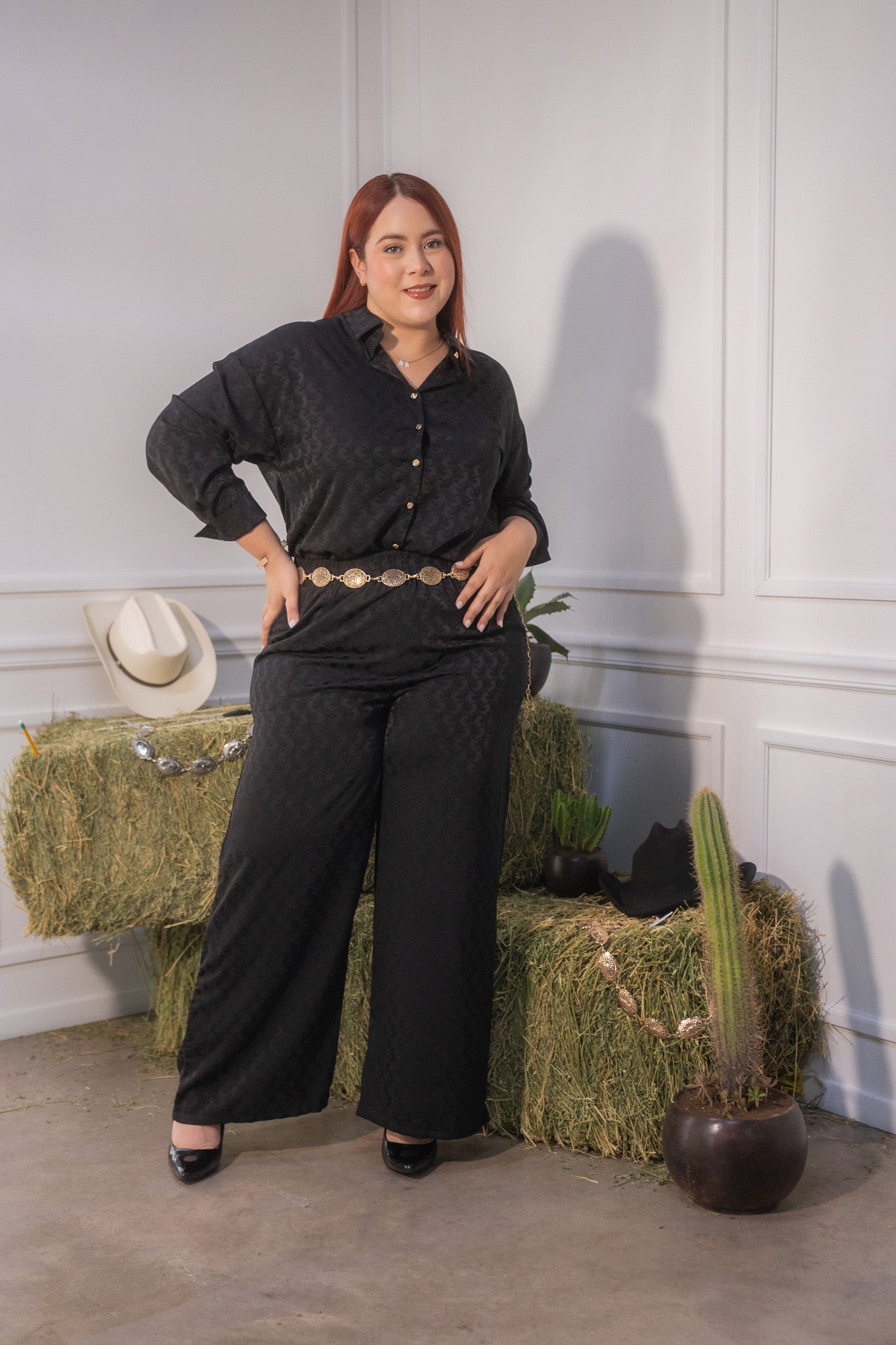 Set pantalon y camisa satin