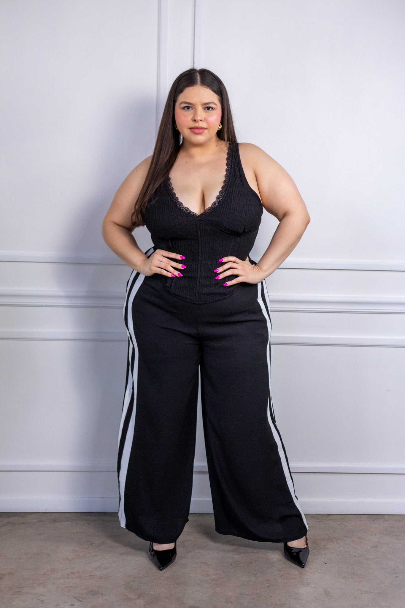 Pantalón fluido líneas negro - 1