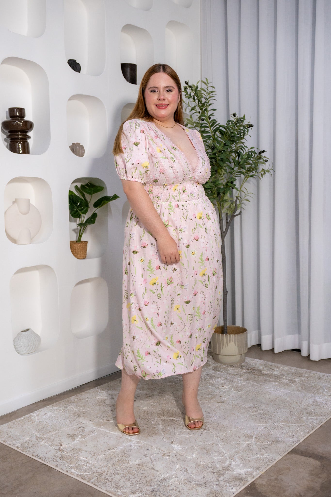 Vestido largo floral rosa