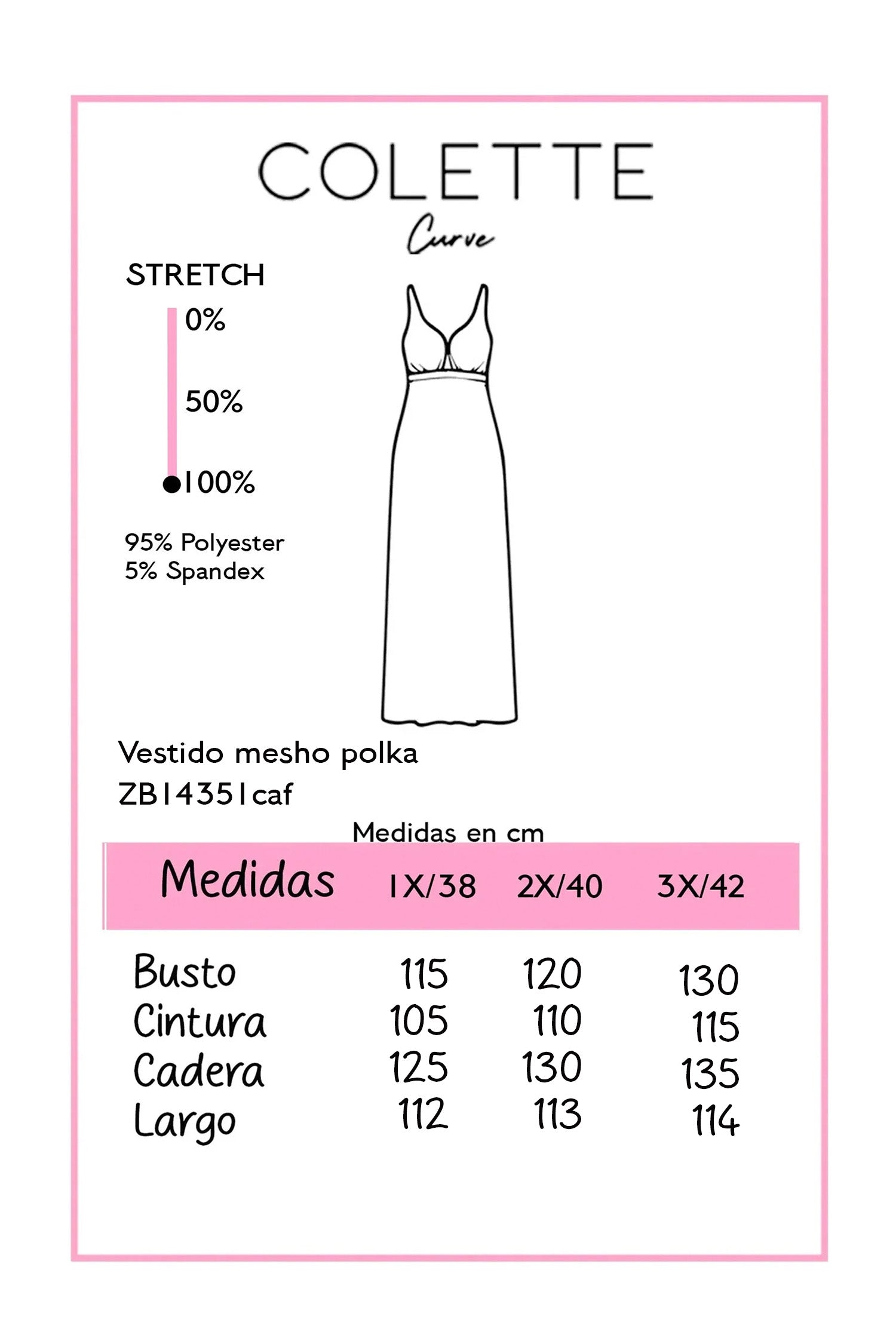 Chart de medidas Maxi Vestido Curvy Mesh Polka Dots Cafe