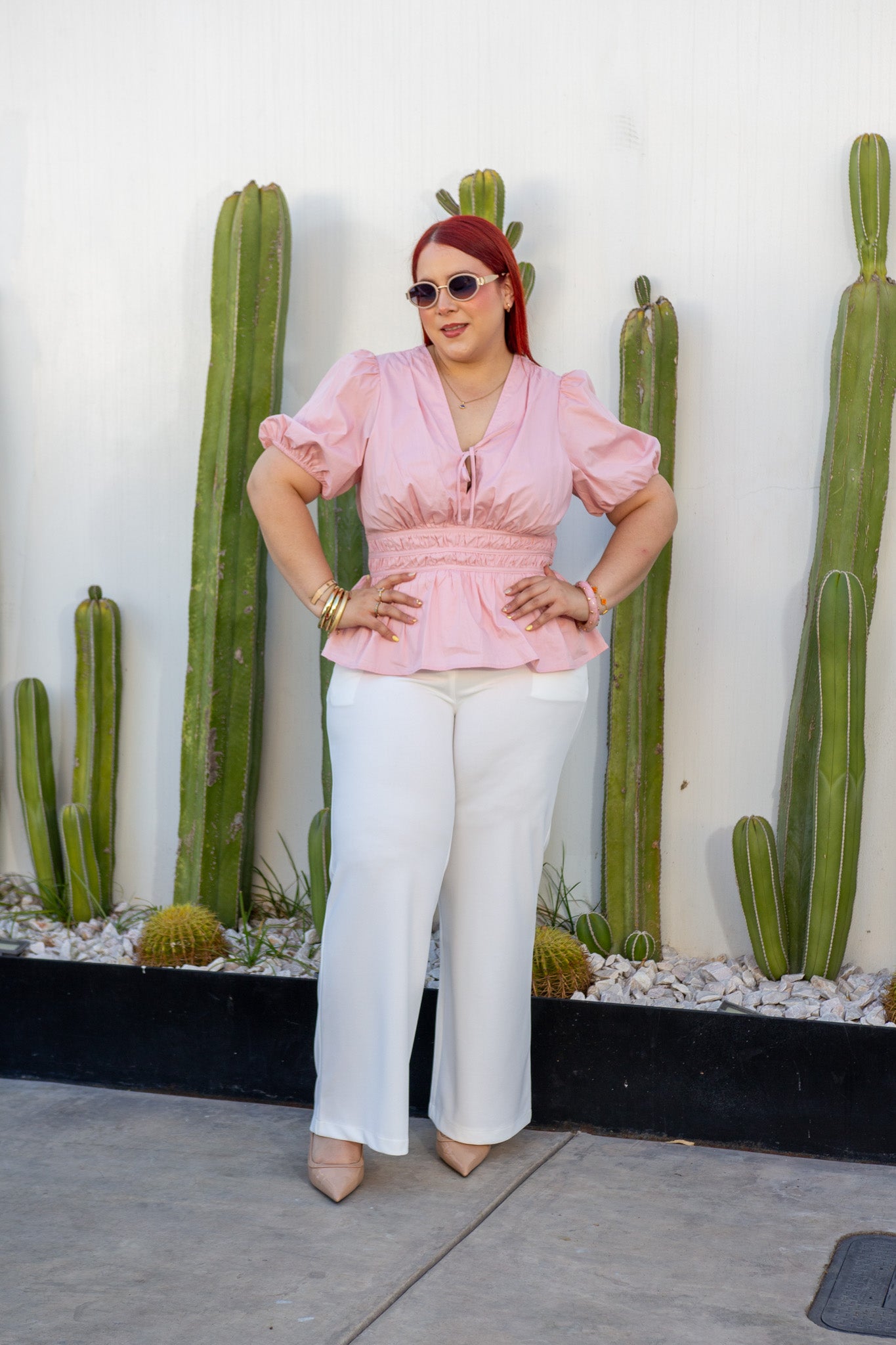 Pantalón Palazzo Blanco Curvy con Cinturón de Lazo | Tiro Alto
