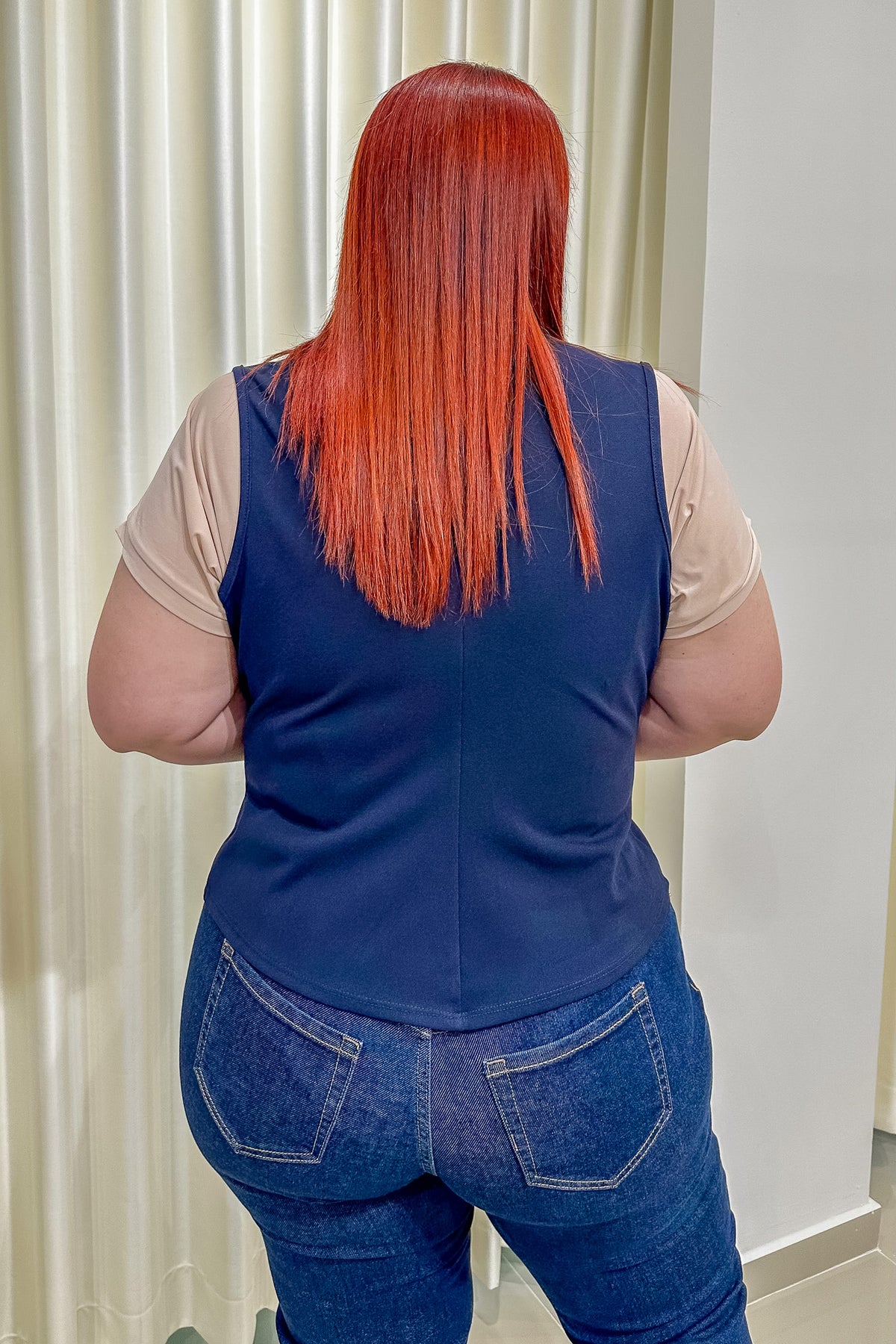 Chaleco Curvy Largo Botones Dorados Navy
