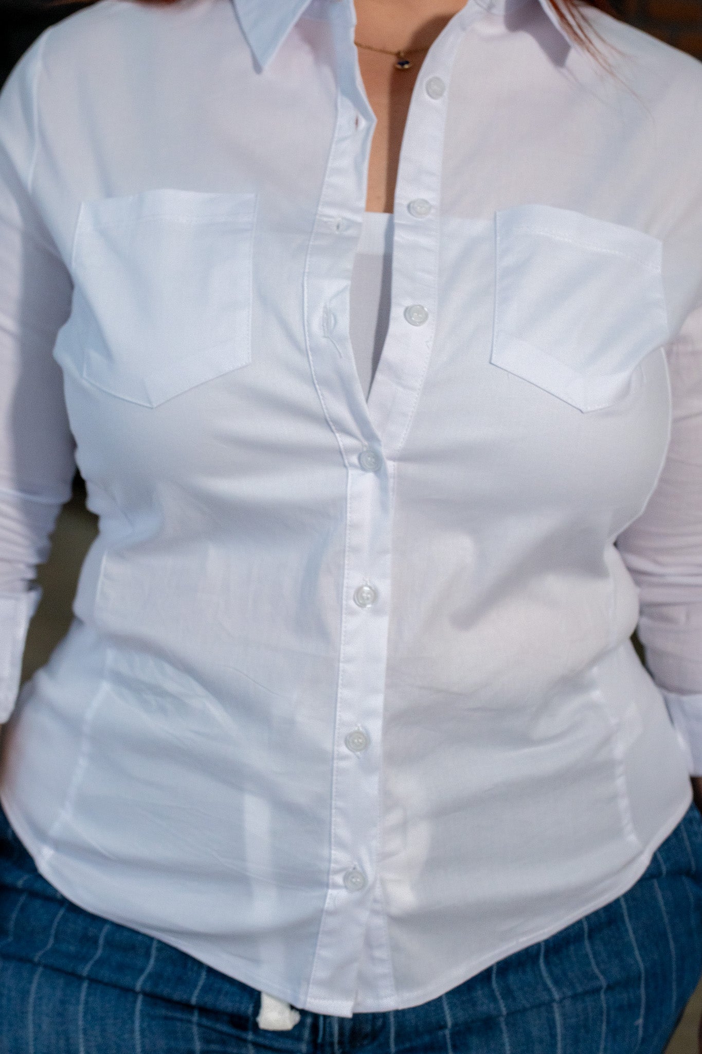 Camisa Curvy Lisa Stretch Manga Larga Blanca