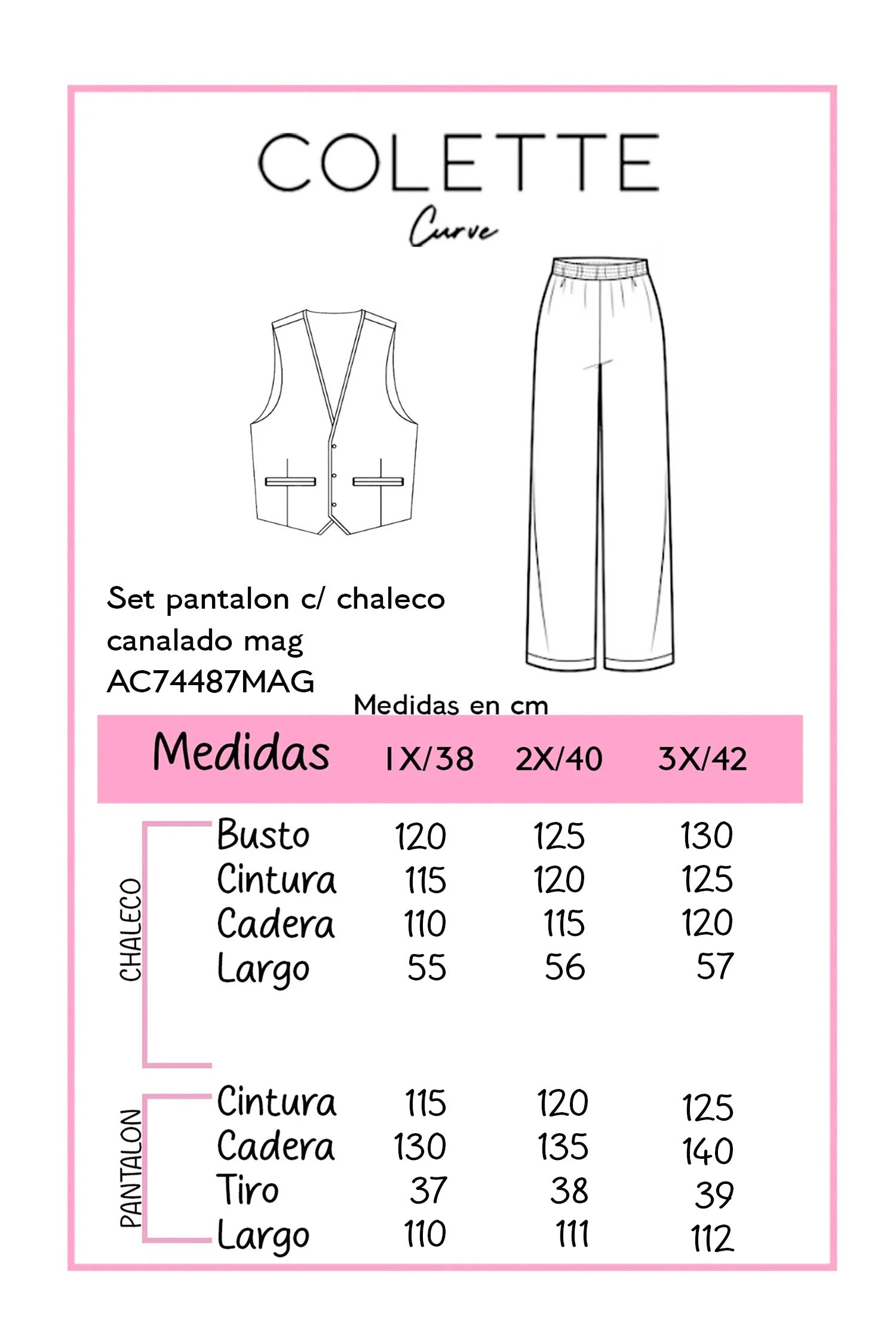 Set Curvy Pantalón y Chaleco Tejido Canalado Magenta
