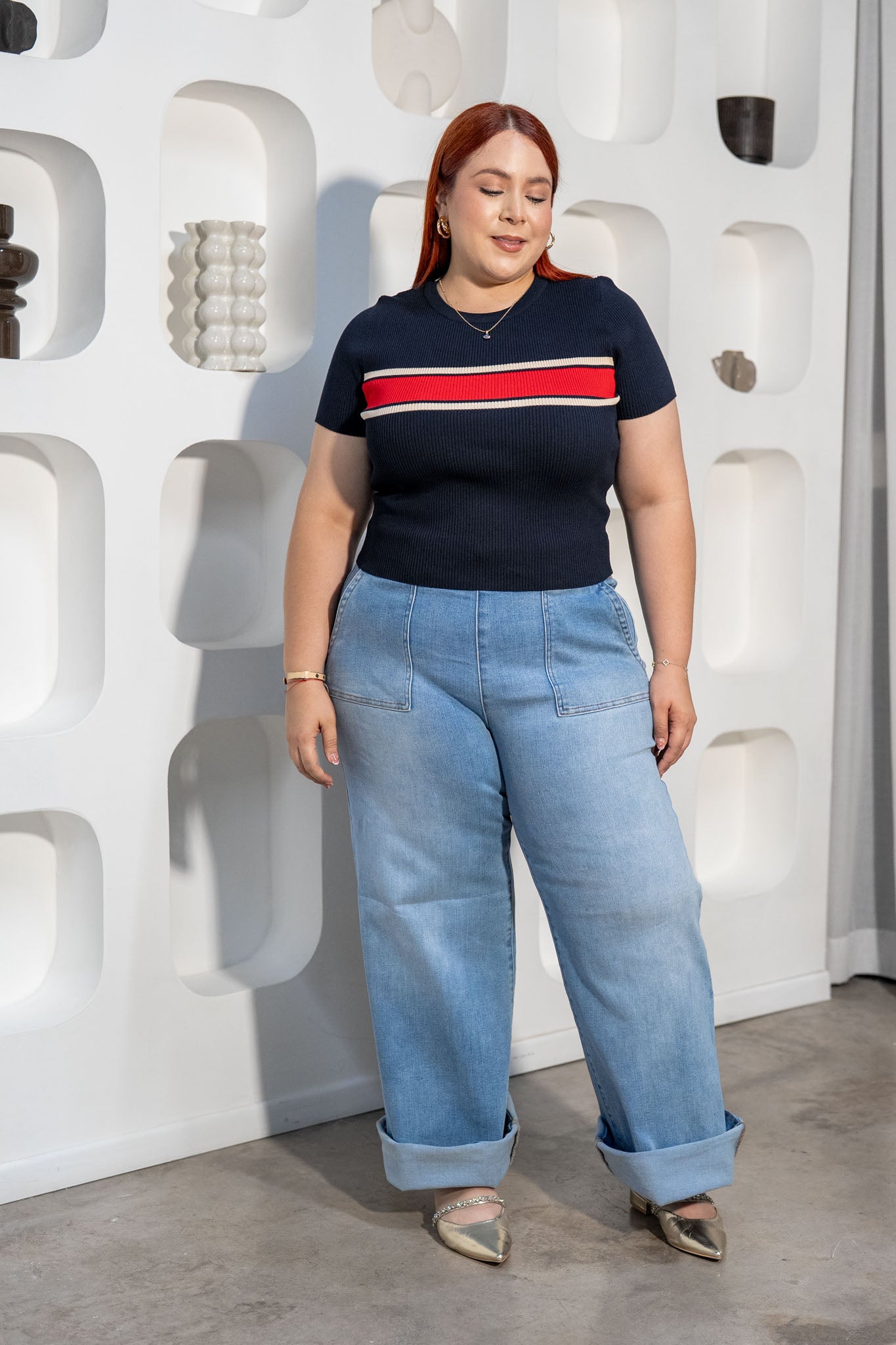 Blusa Canalada con Líneas Curvy Navy