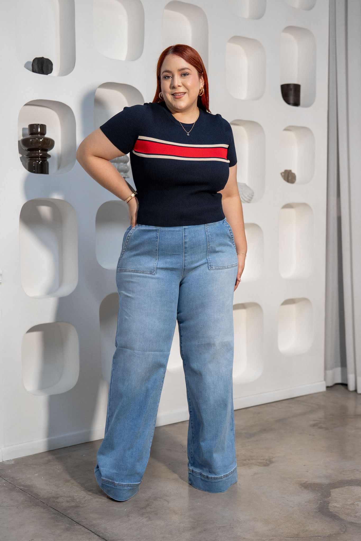 Blusa Canalada con Líneas Curvy Navy