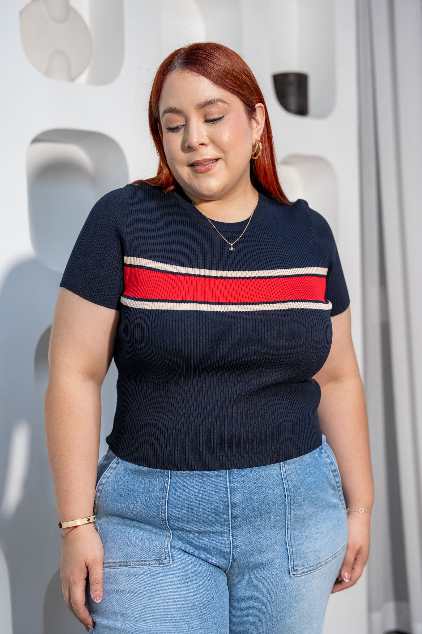 Blusa Canalada con Líneas Curvy Navy