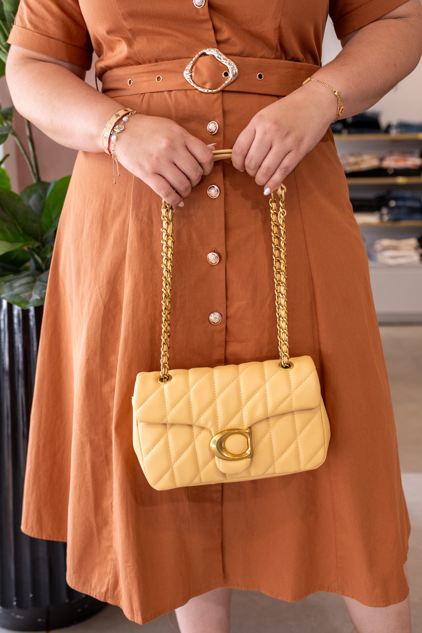 Vestido Midi Camisero Curvy Bolsas Frontales Cinto Terracota Cafe