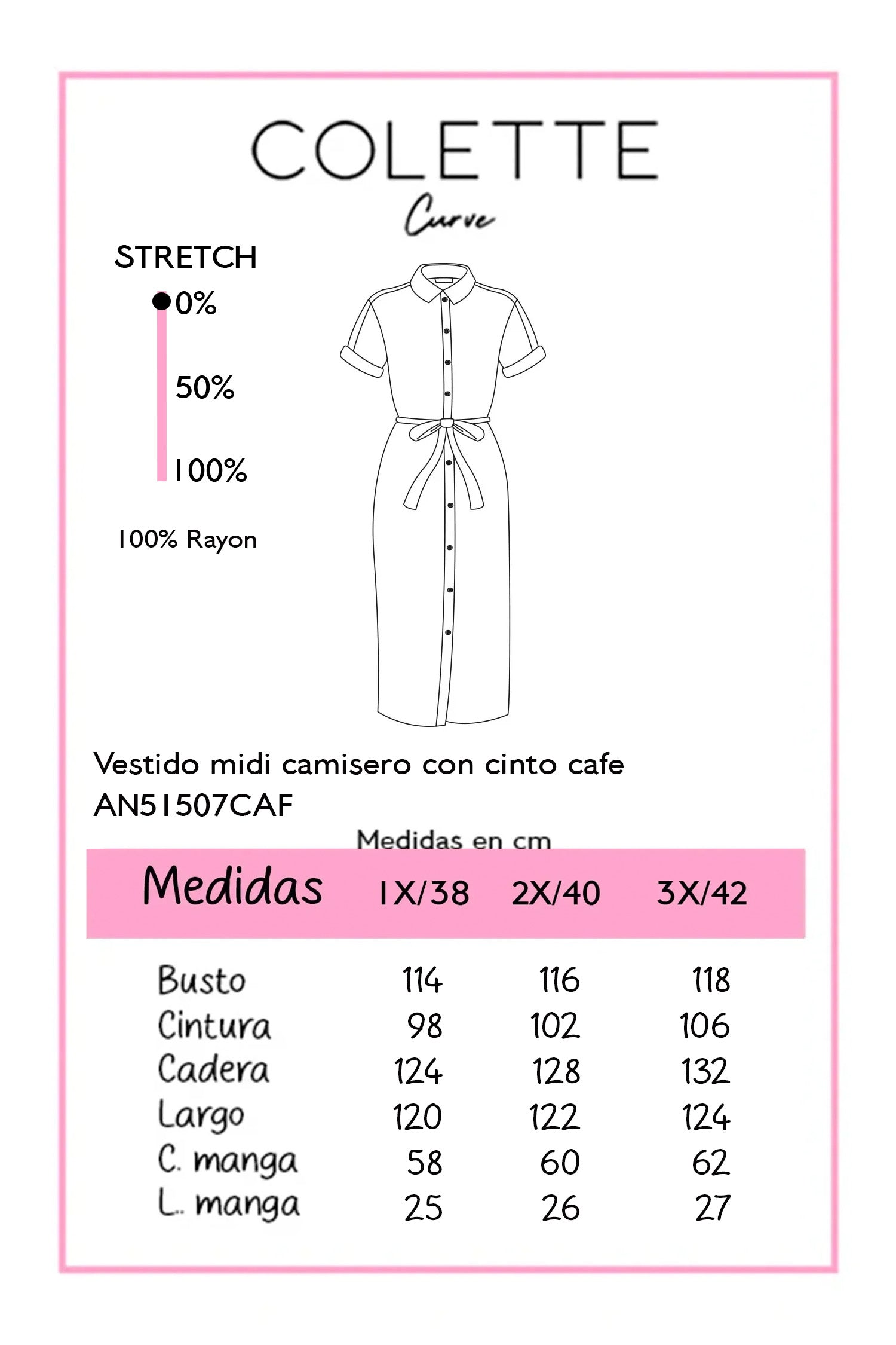 Vestido Midi Camisero Curvy Bolsas Frontales Cinto Terracota Cafe
