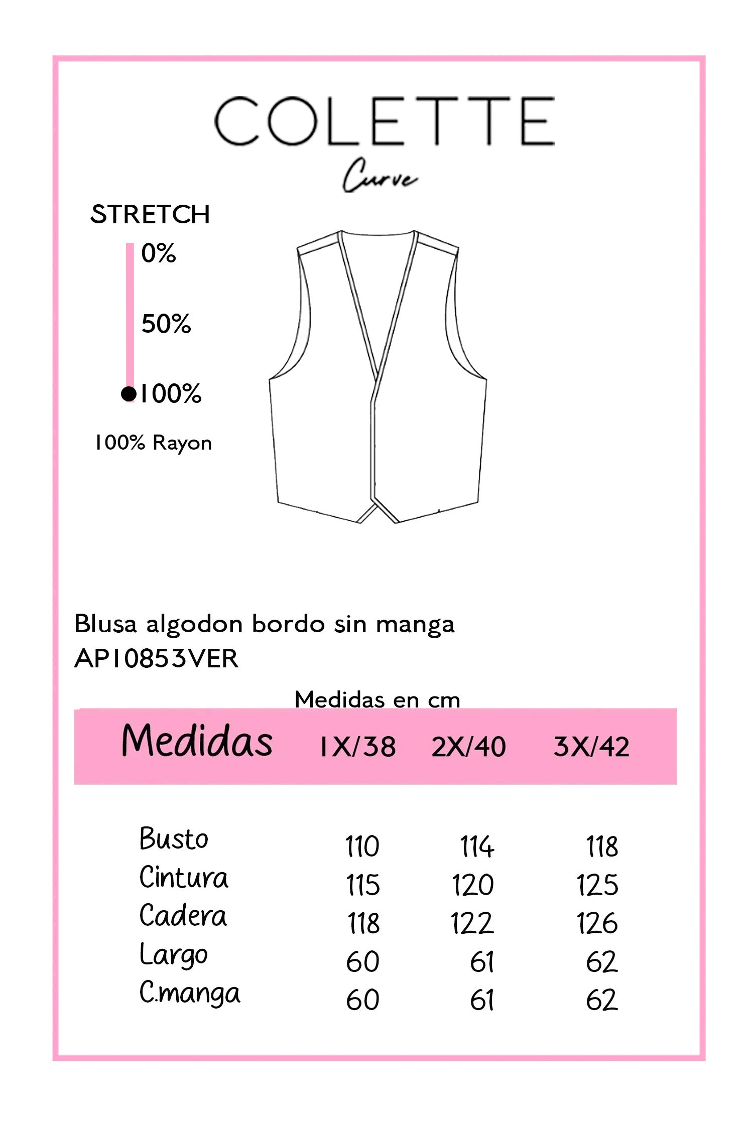 Blusa Curvy Sin Manga, Bordado Escote Redondo Verde Limon