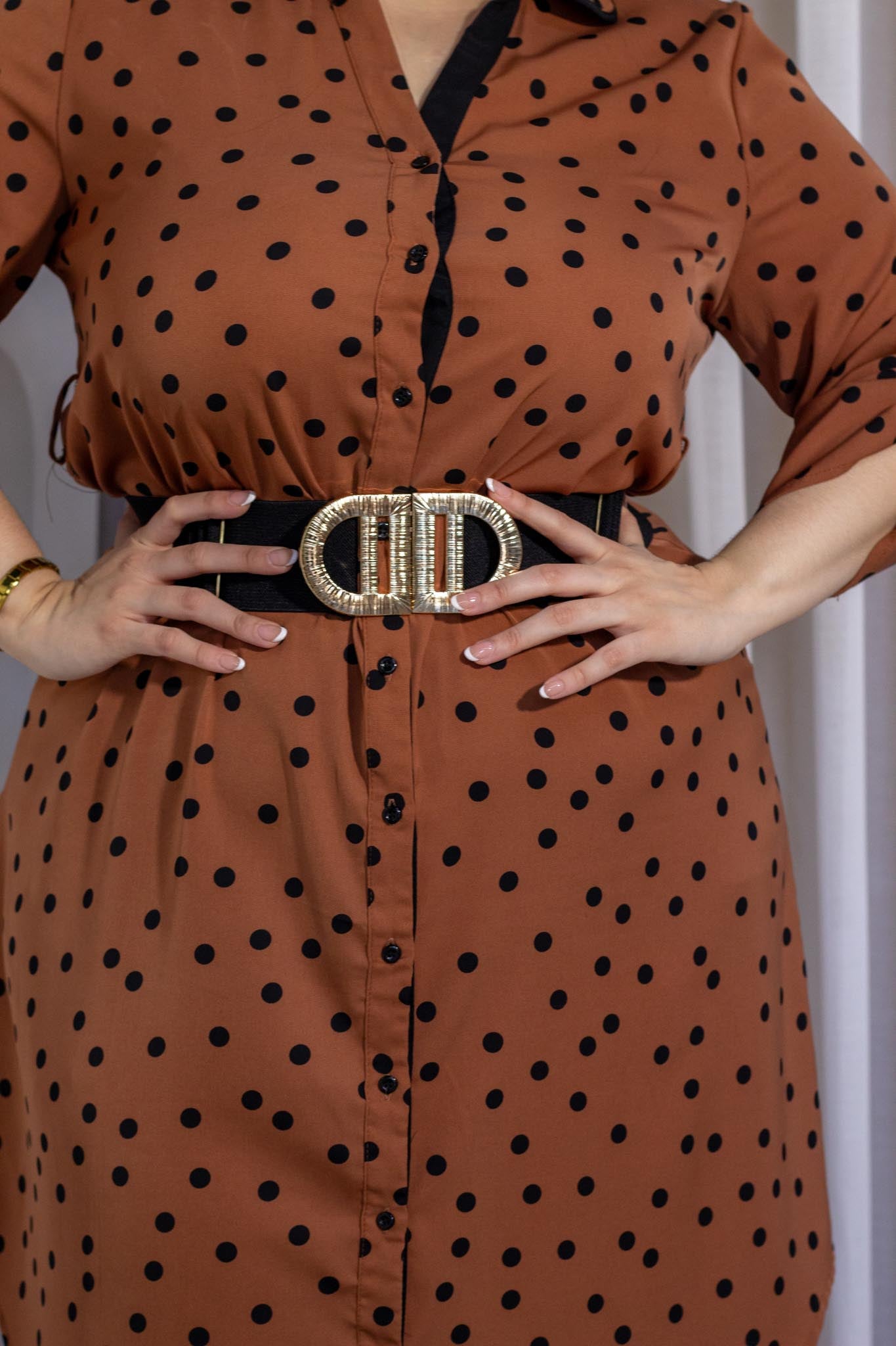 Vestido Camisero Polka con Lazo Curvy Café