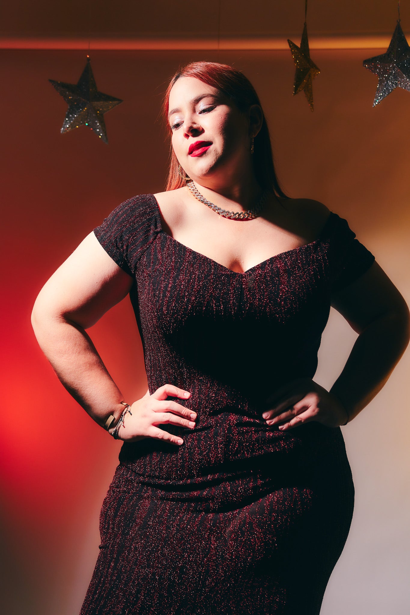 Maxi Vestido con Brillos Tinto Plus Size para Mujer