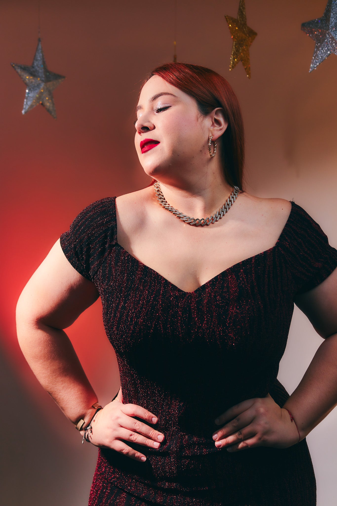 Maxi Vestido con Brillos Tinto Plus Size para Mujer