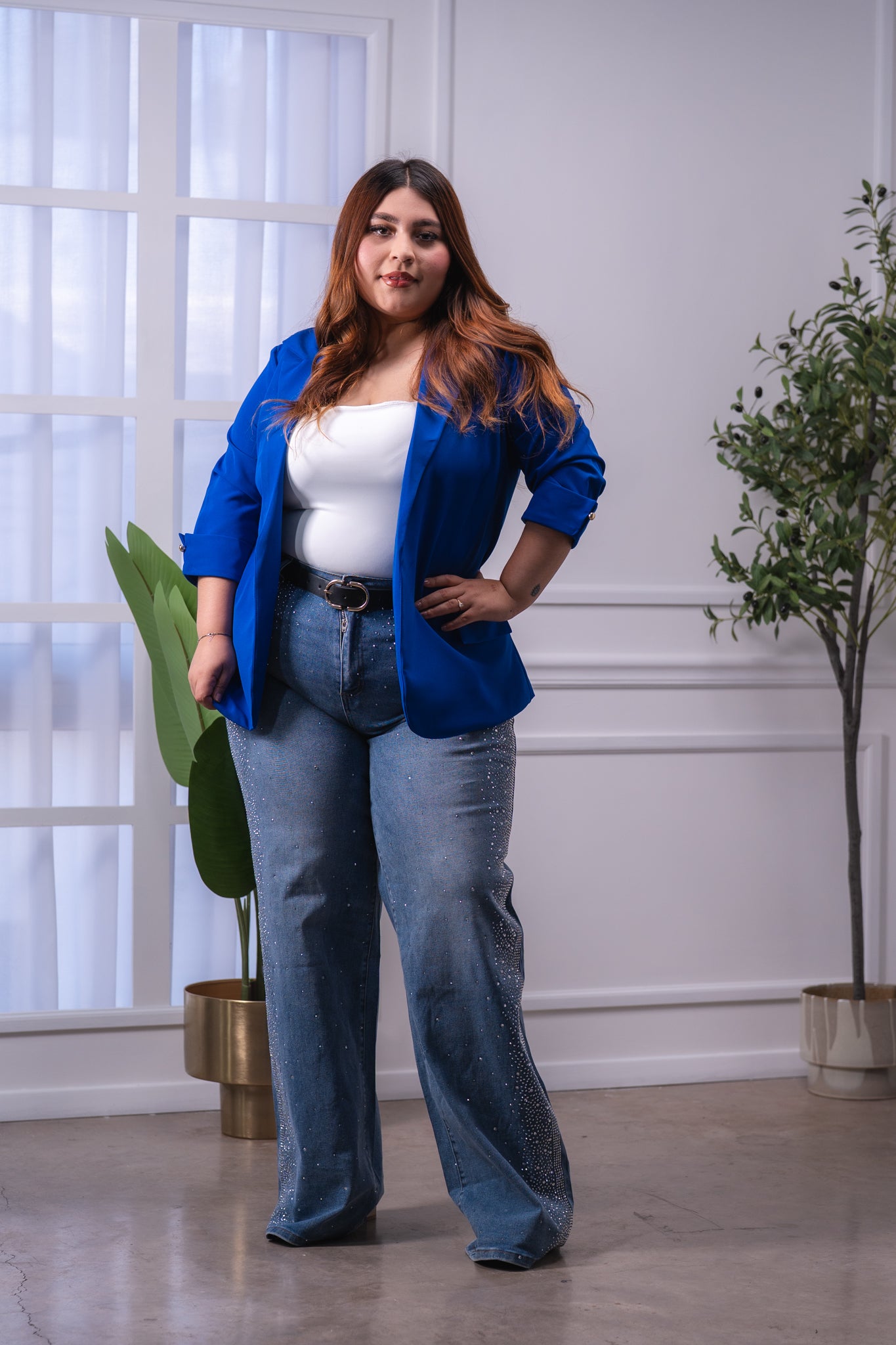 Blazer manga 3/4 liso azul y negro
