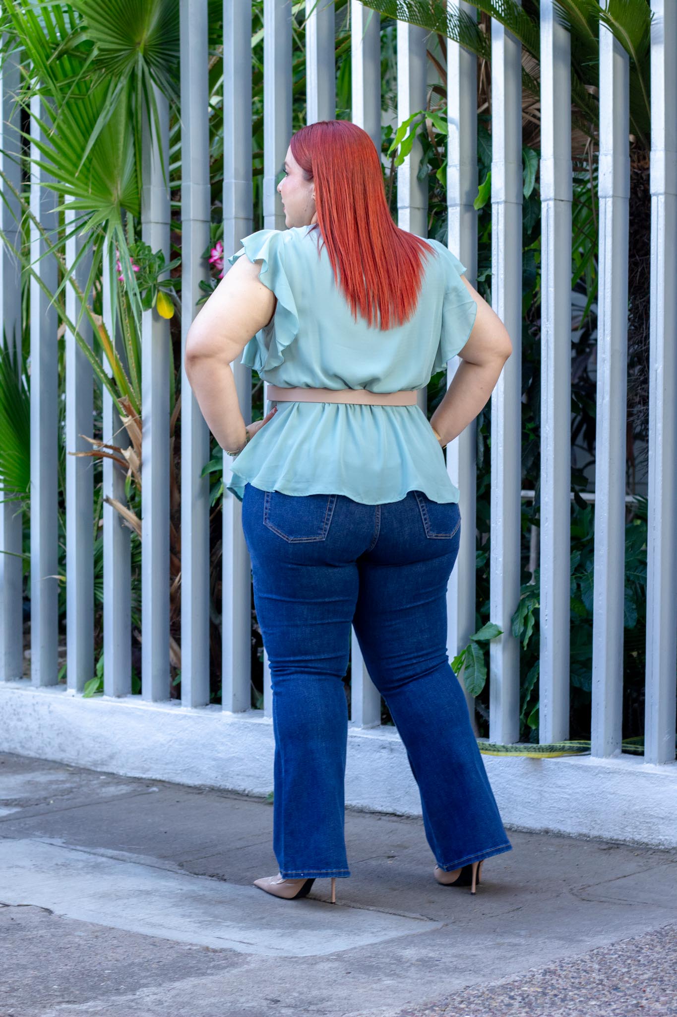 Blusa Curvy Peplum Manga Corta Verde Sage