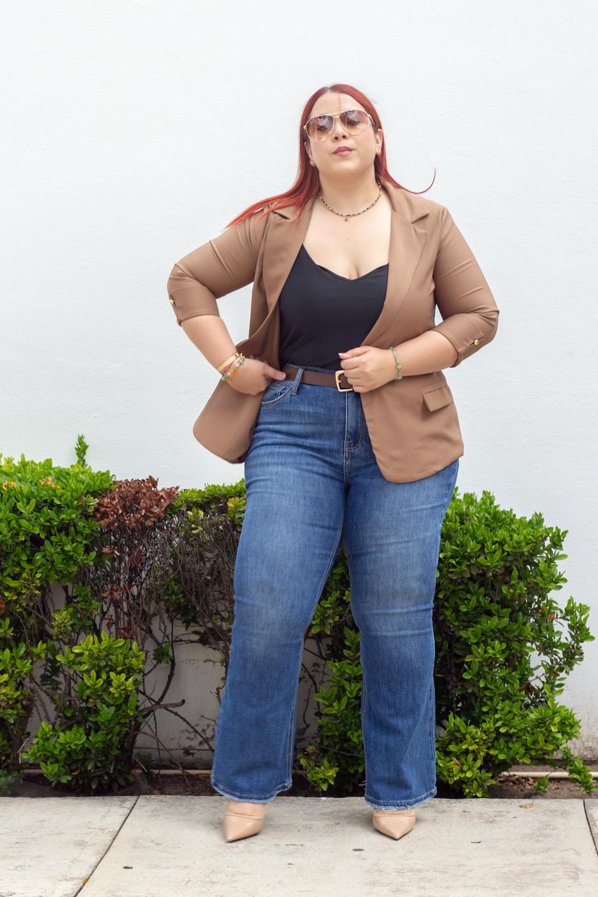 Blazer Manga 3/4 Liso Curvy Café