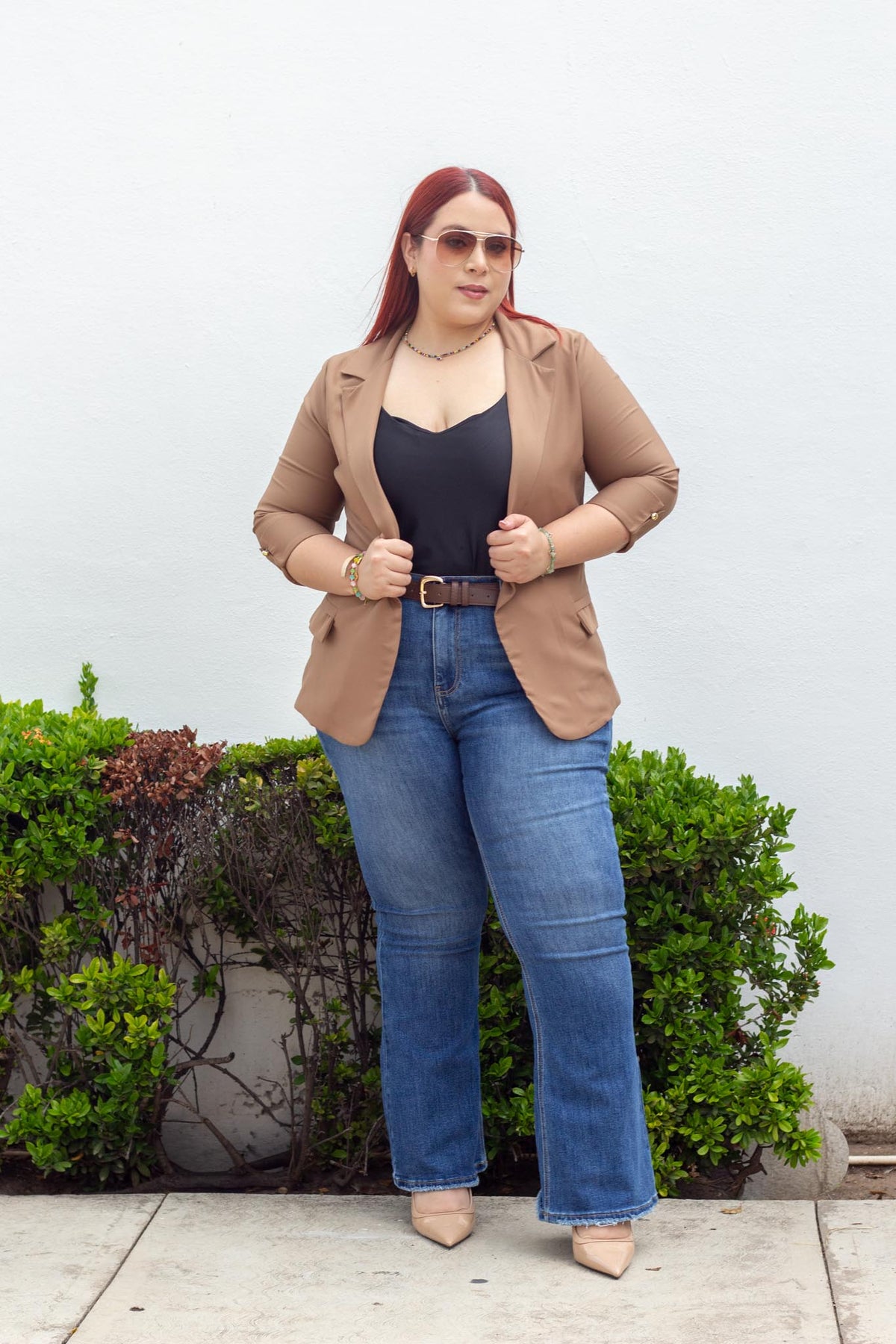 Jeans Campana Liso Curvy Oscuro