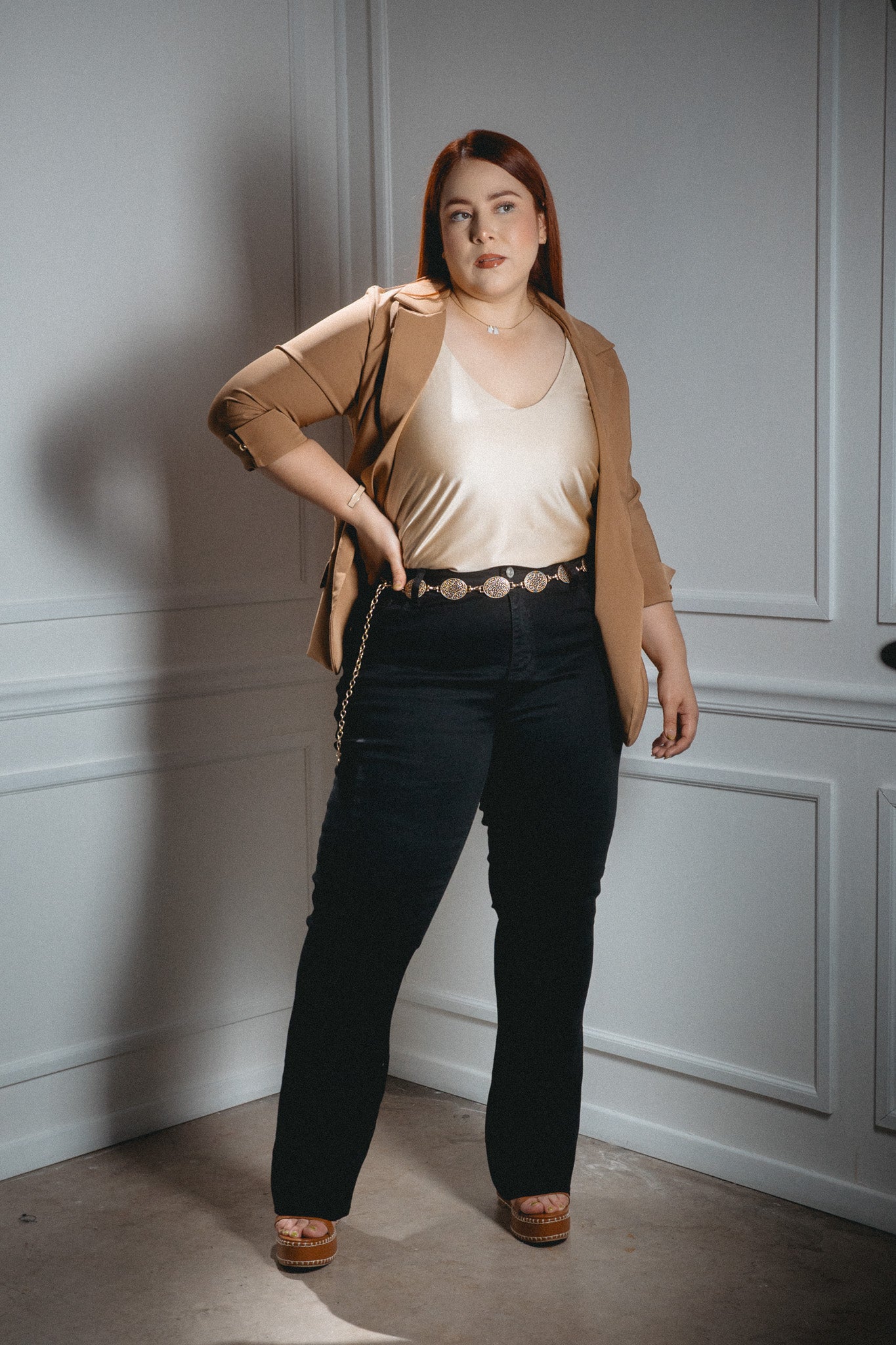 Blusa satin tirantes beige