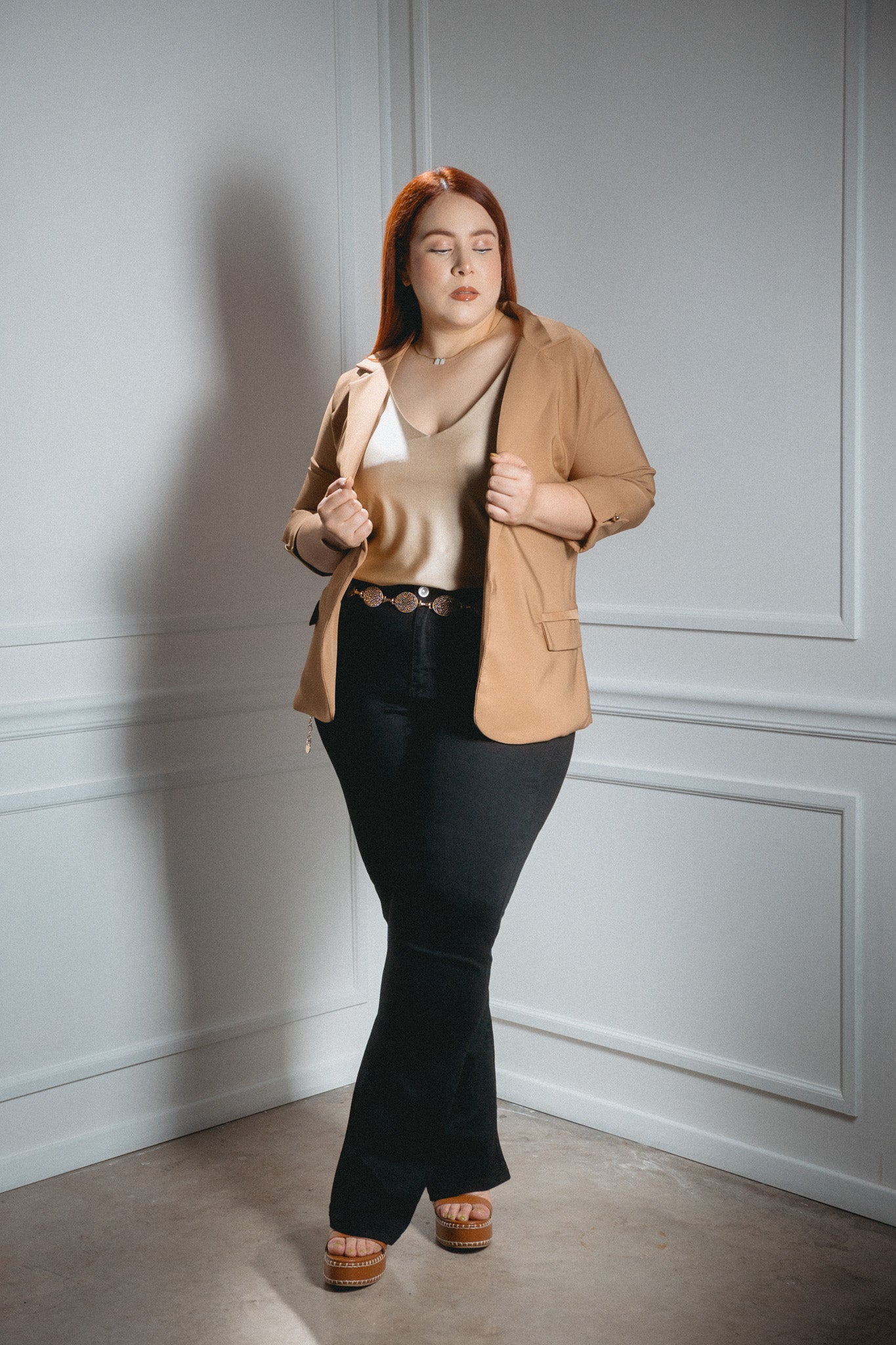 Blusa satin tirantes beige
