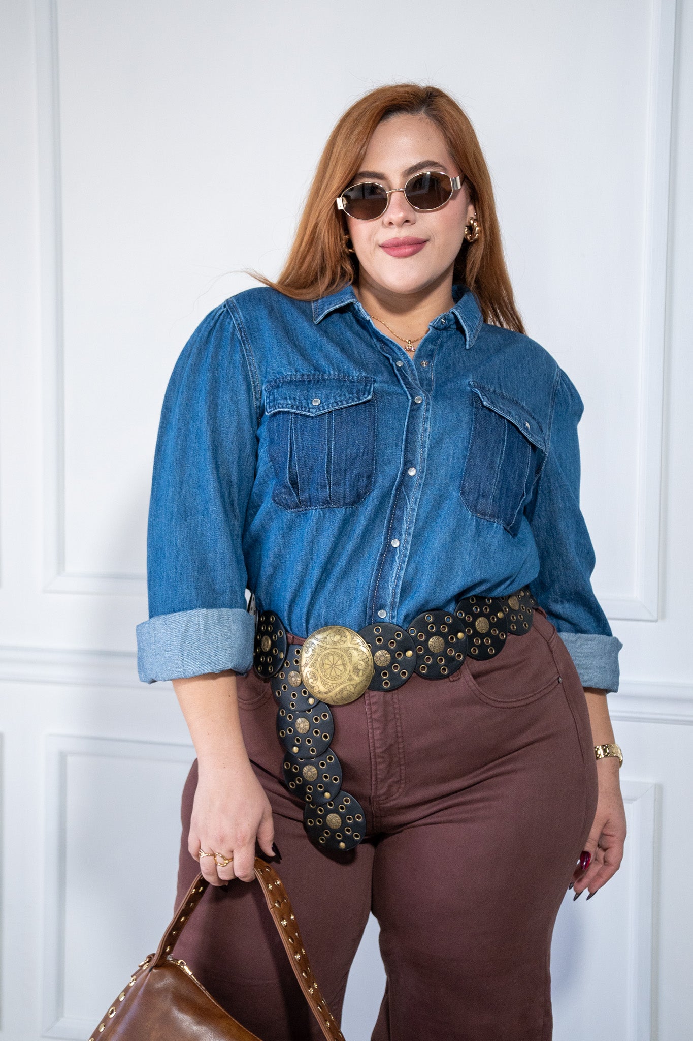 Camisa lisa denim c/bolsa