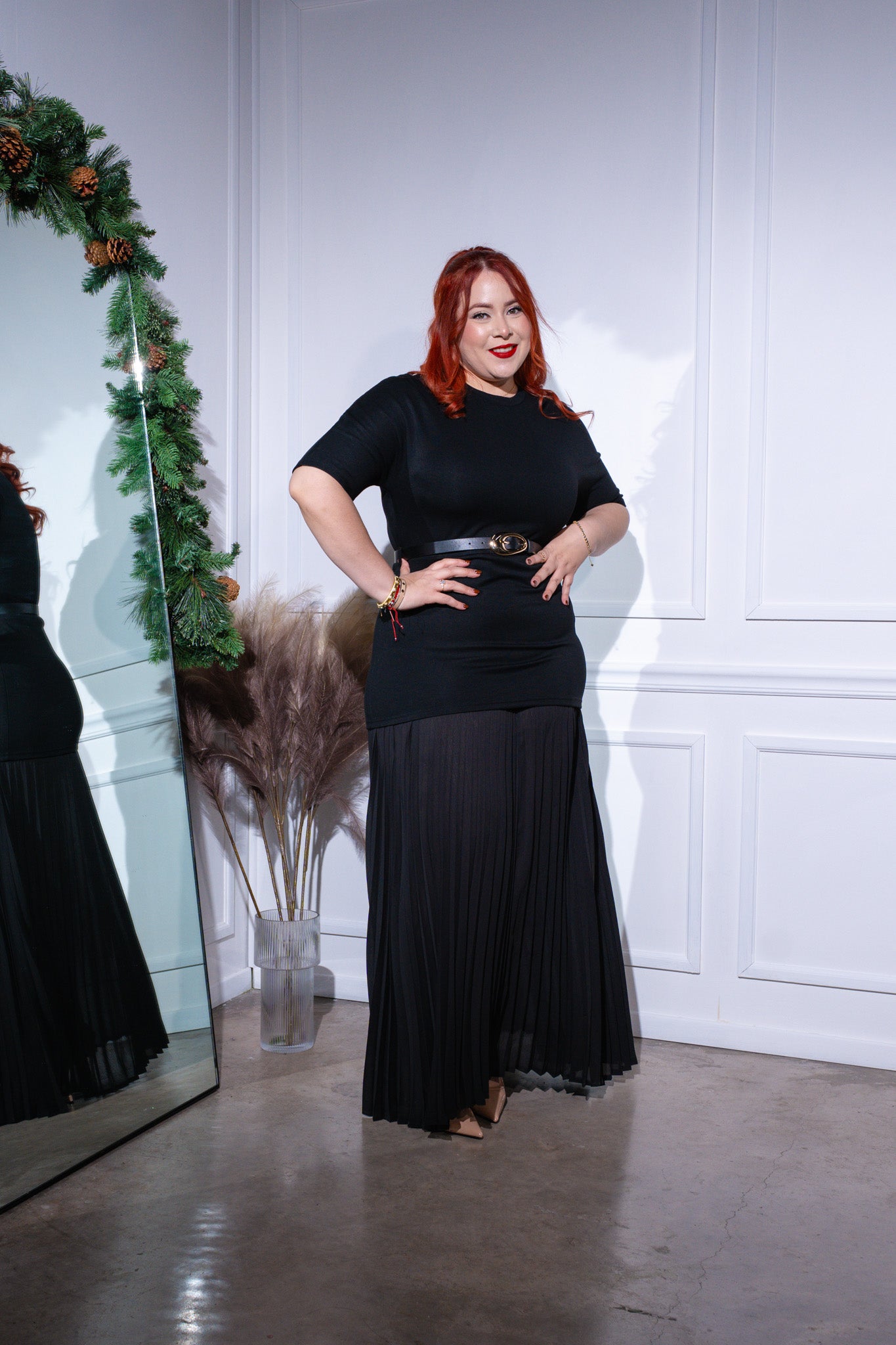 Maxi vestido falda plisada neg