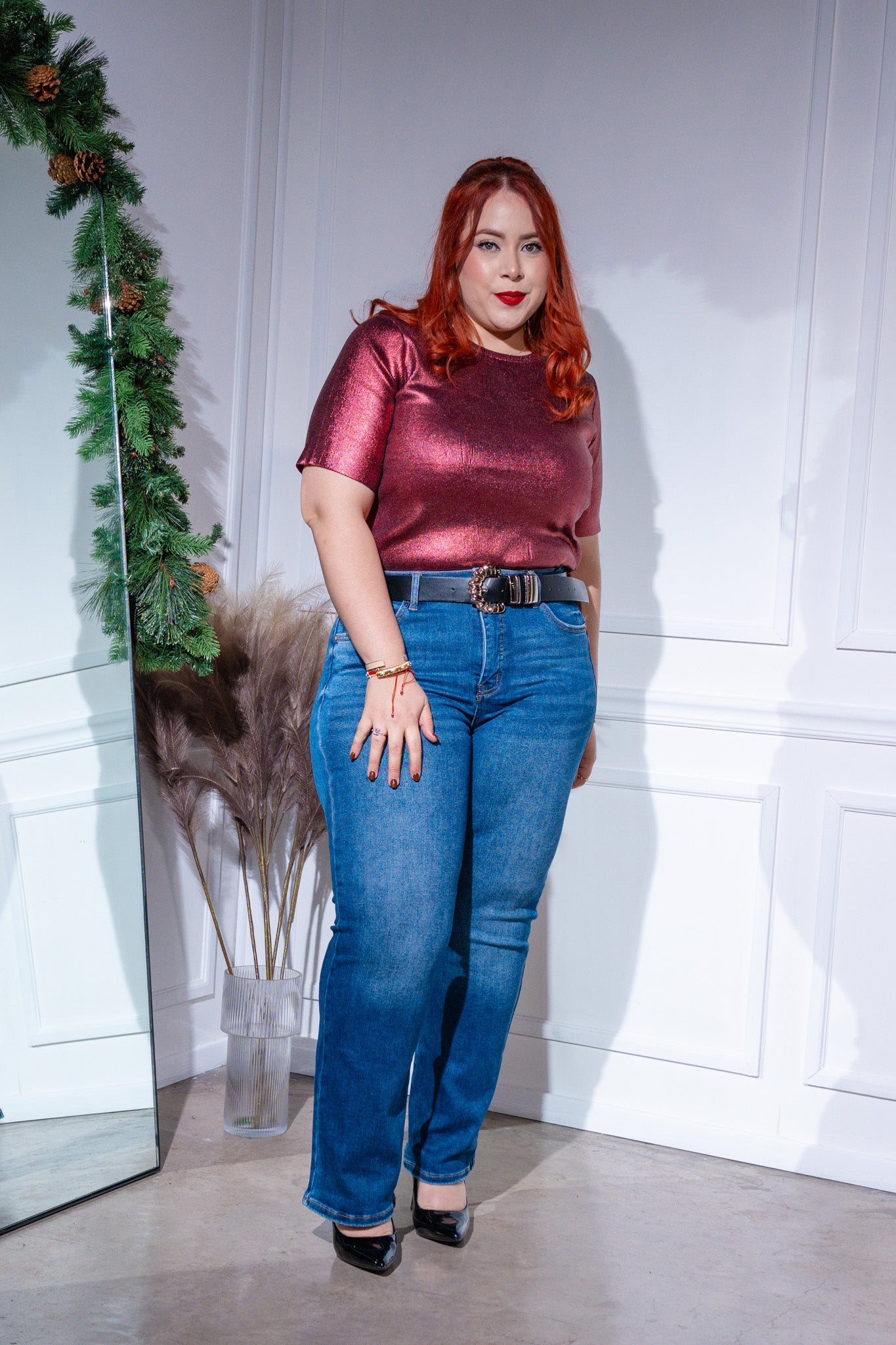 Blusa acanalada metalica tinta