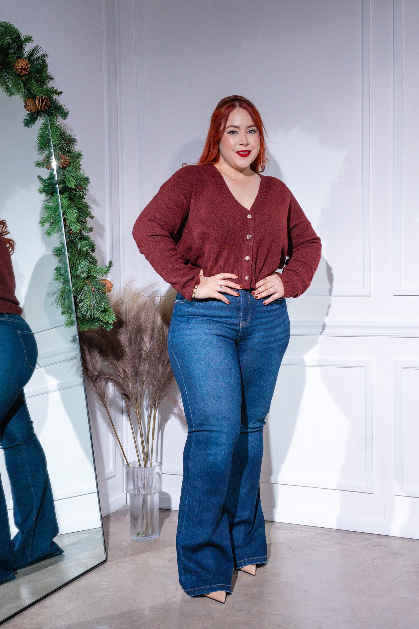 Suéter liso c/botones tinto