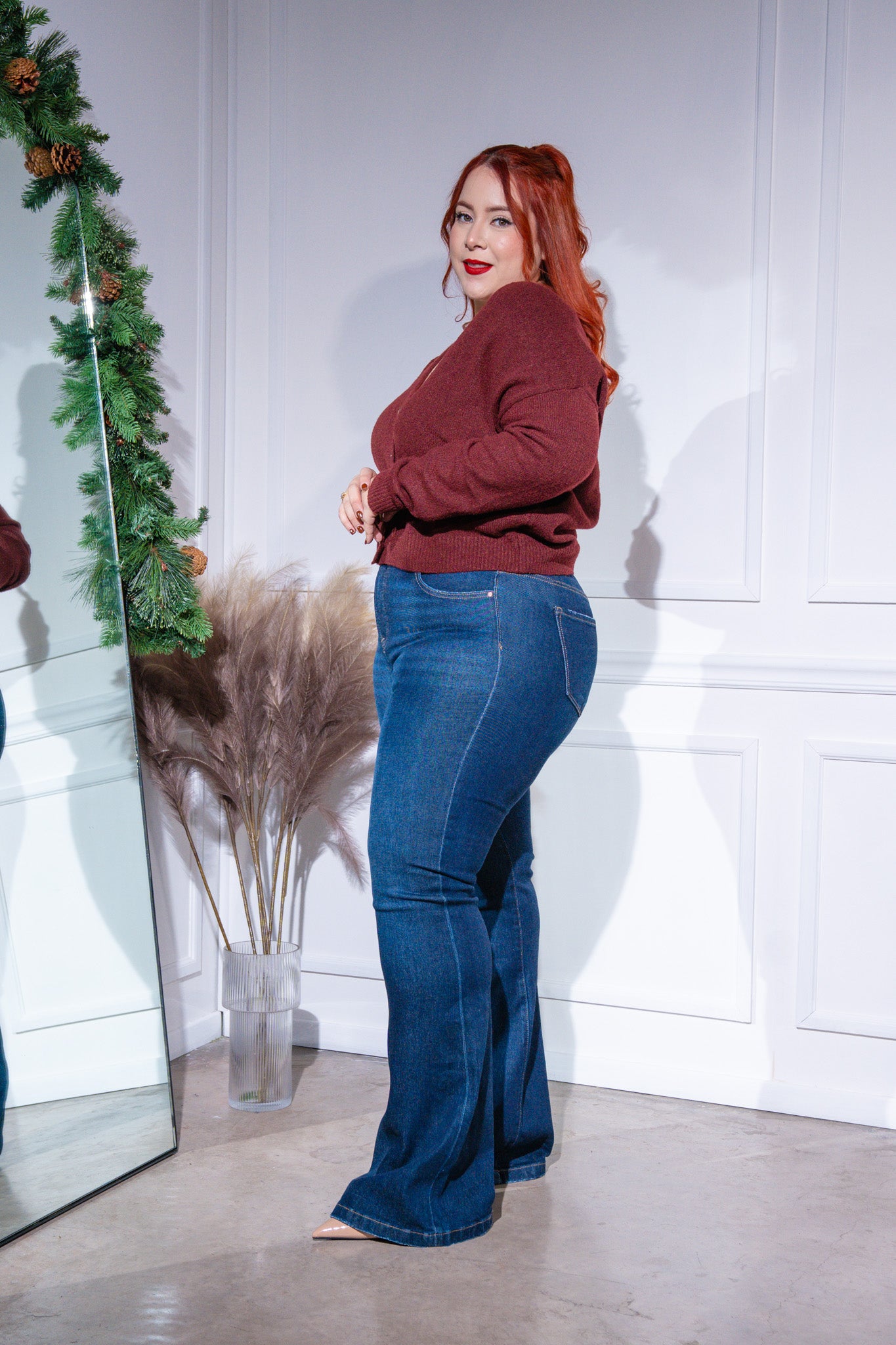 Suéter liso c/botones tinto