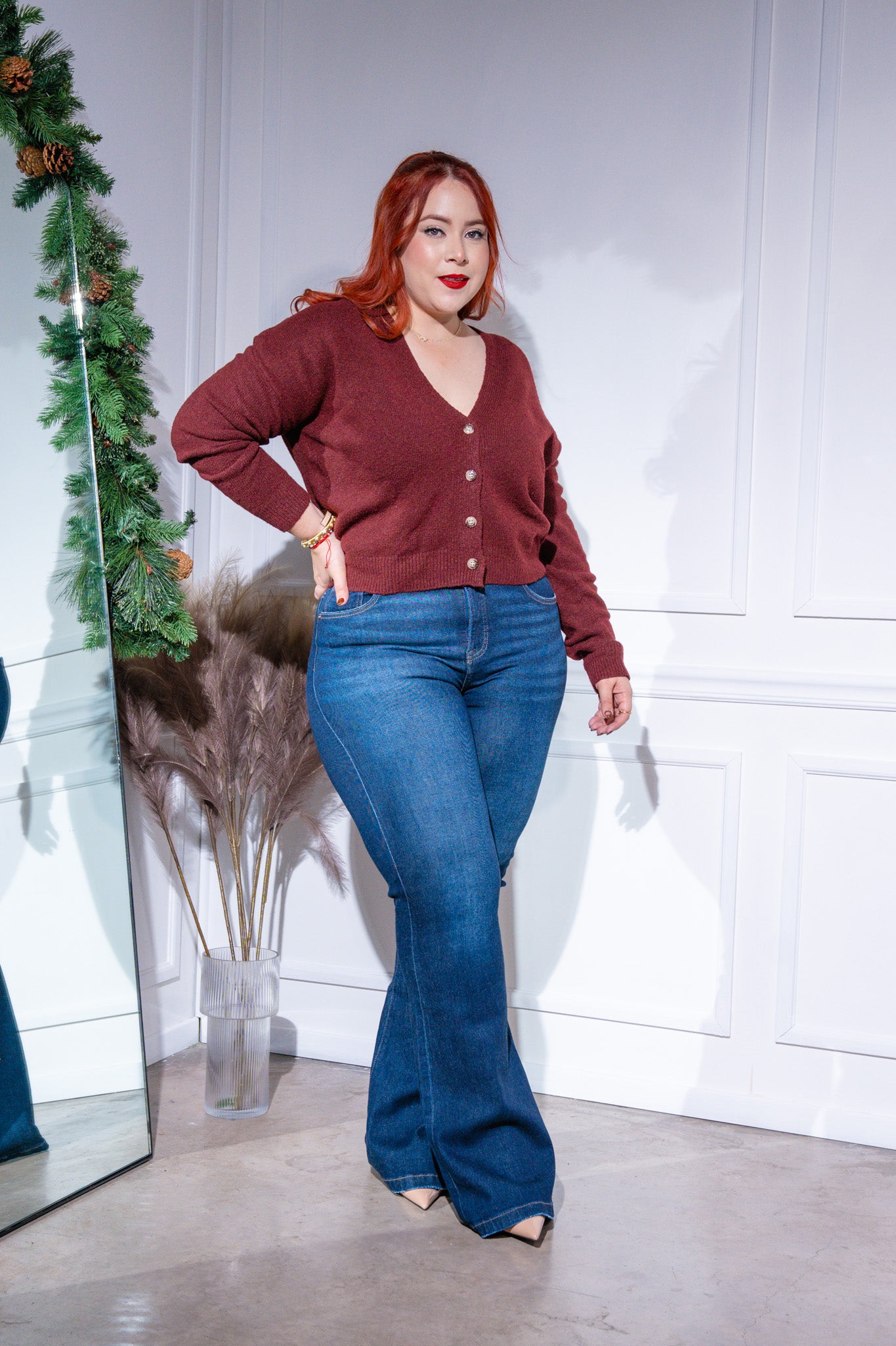 Suéter liso c/botones tinto