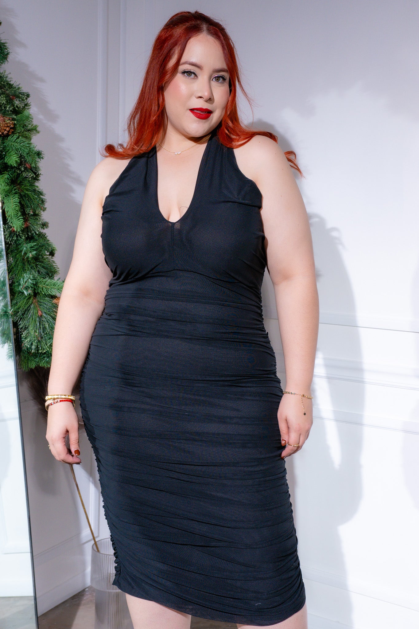 Vestido mesh surcido halter neg