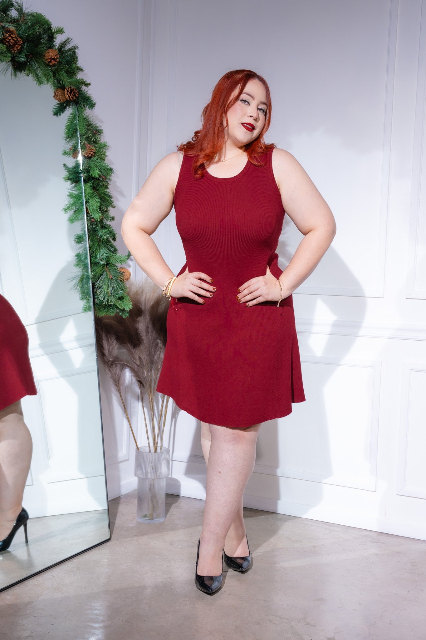 Vestido acanalado corte A rojo