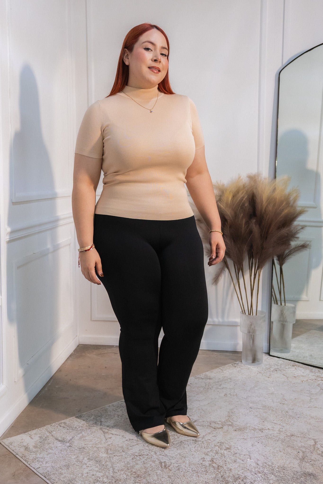 Blusa punto acanalada beige